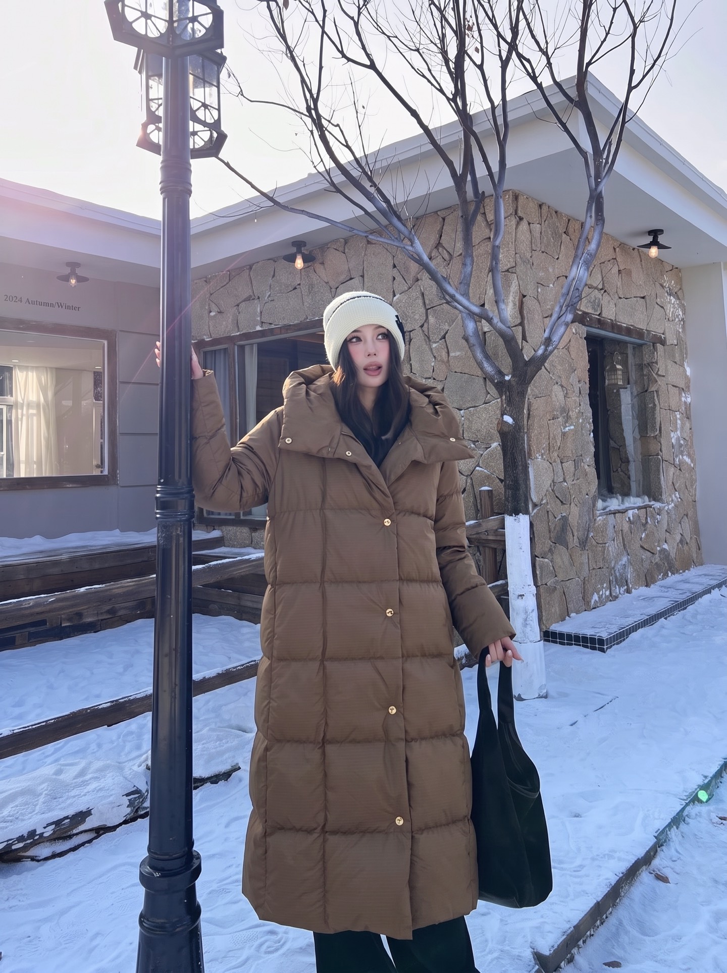 Max 26fw hooded long down jacket