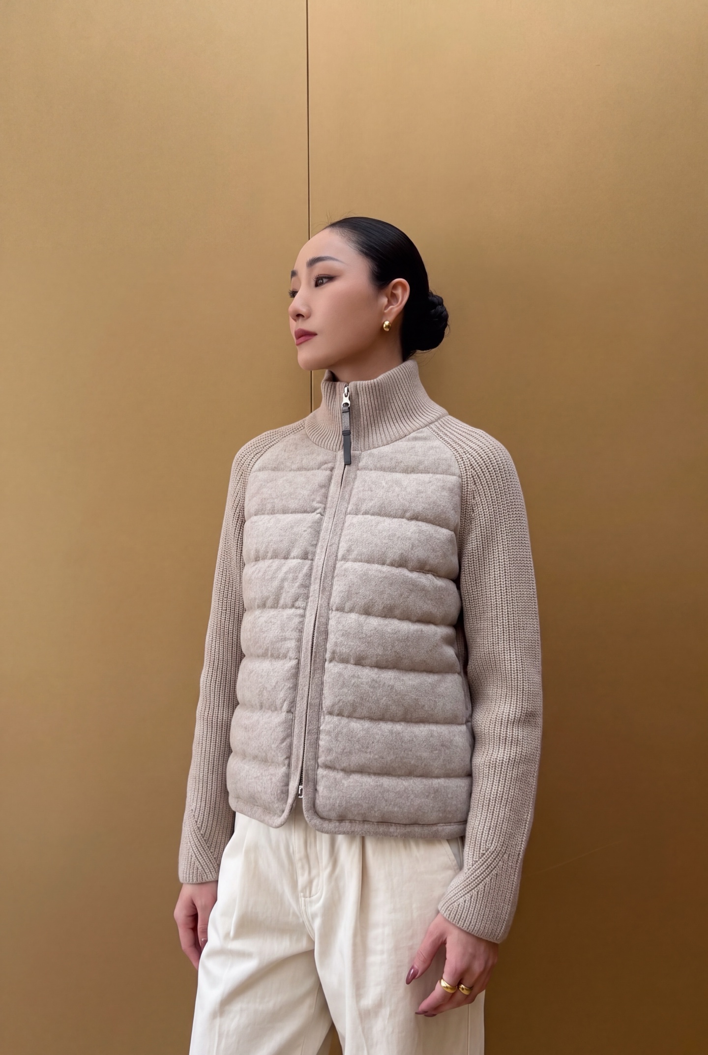 Brun 26fw knit contract down jacket
