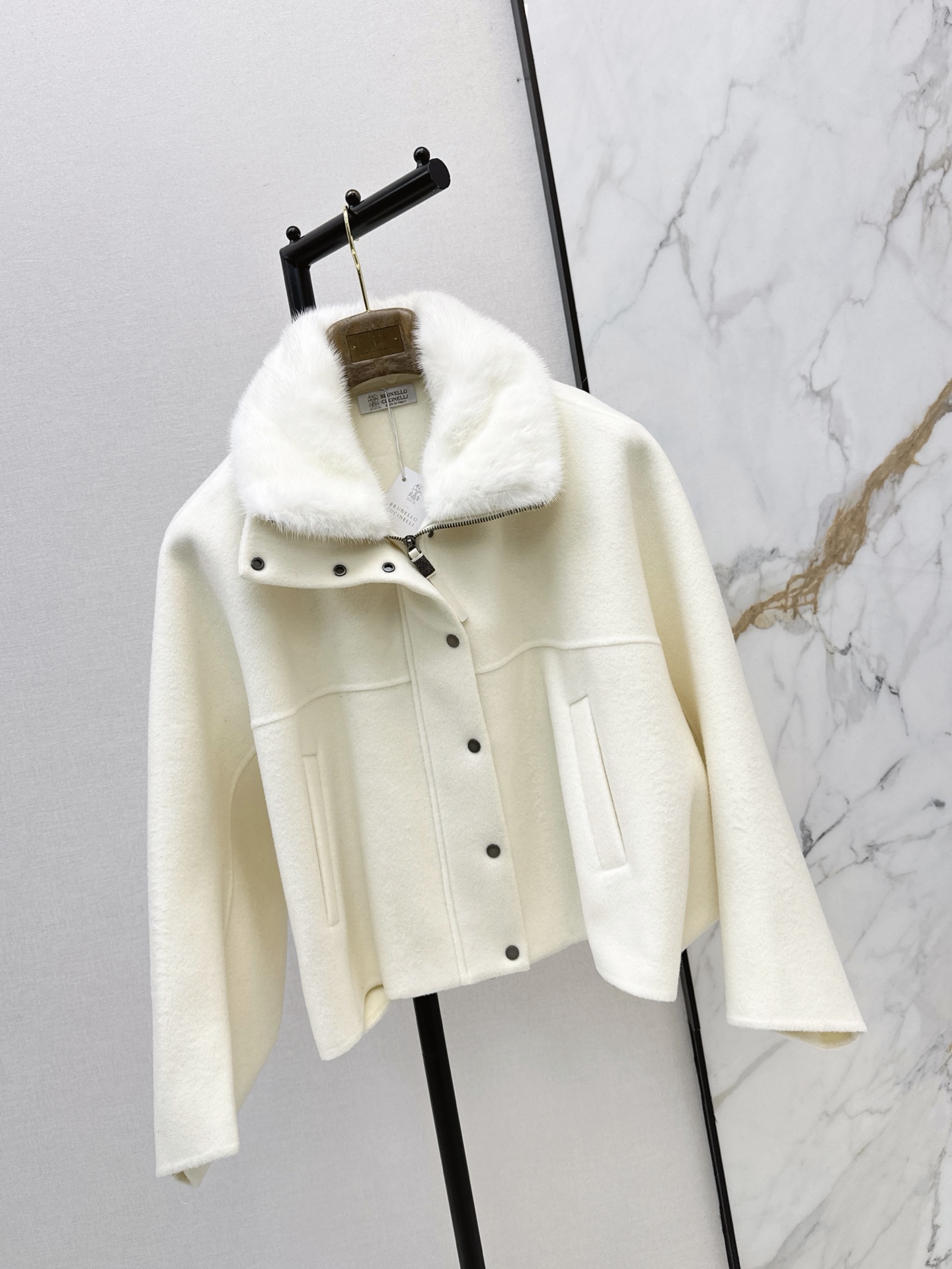 Brun 26fw fur-trim wool jacket