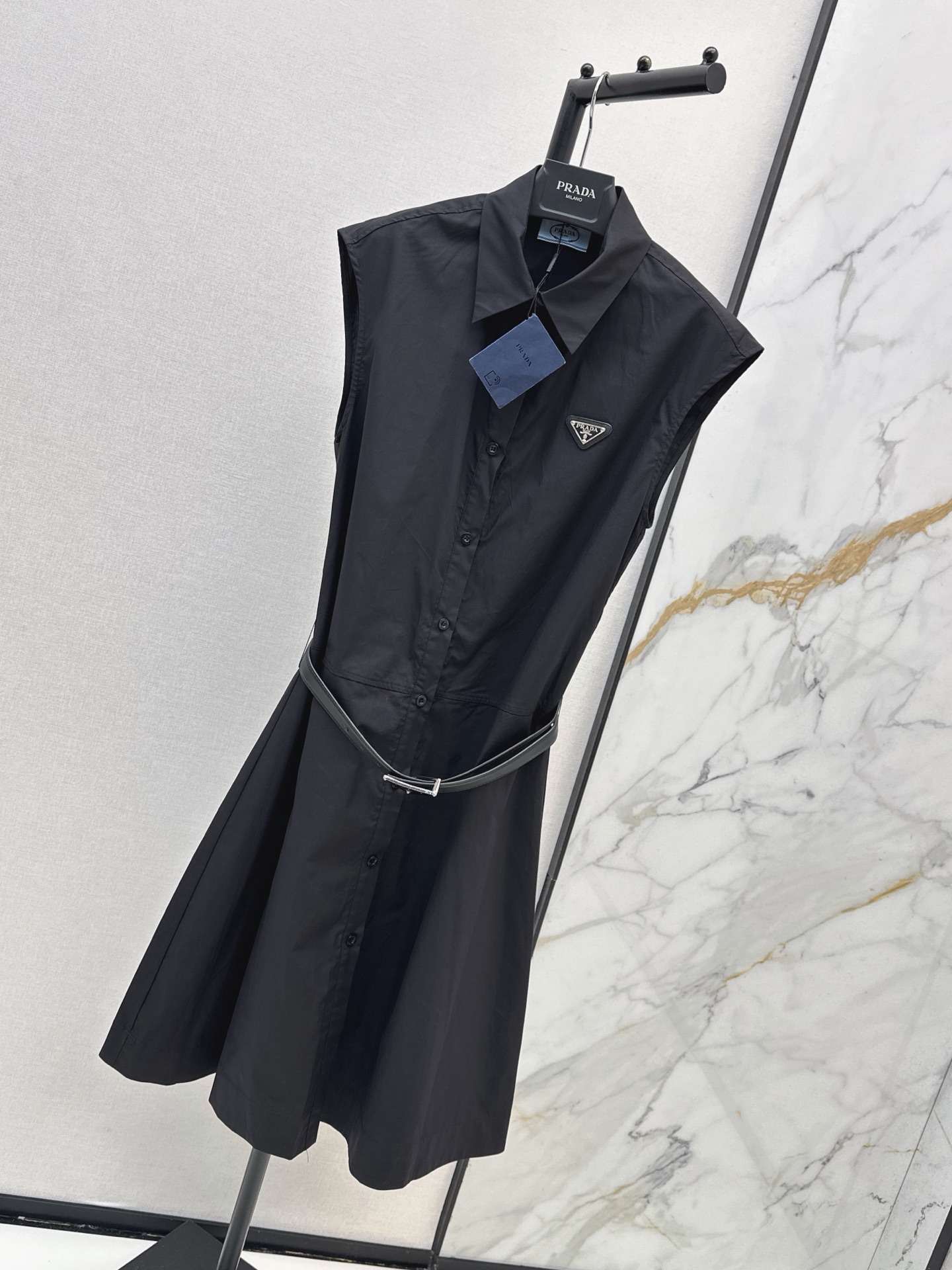 Pra 26ss sleeveless belted shirt dress