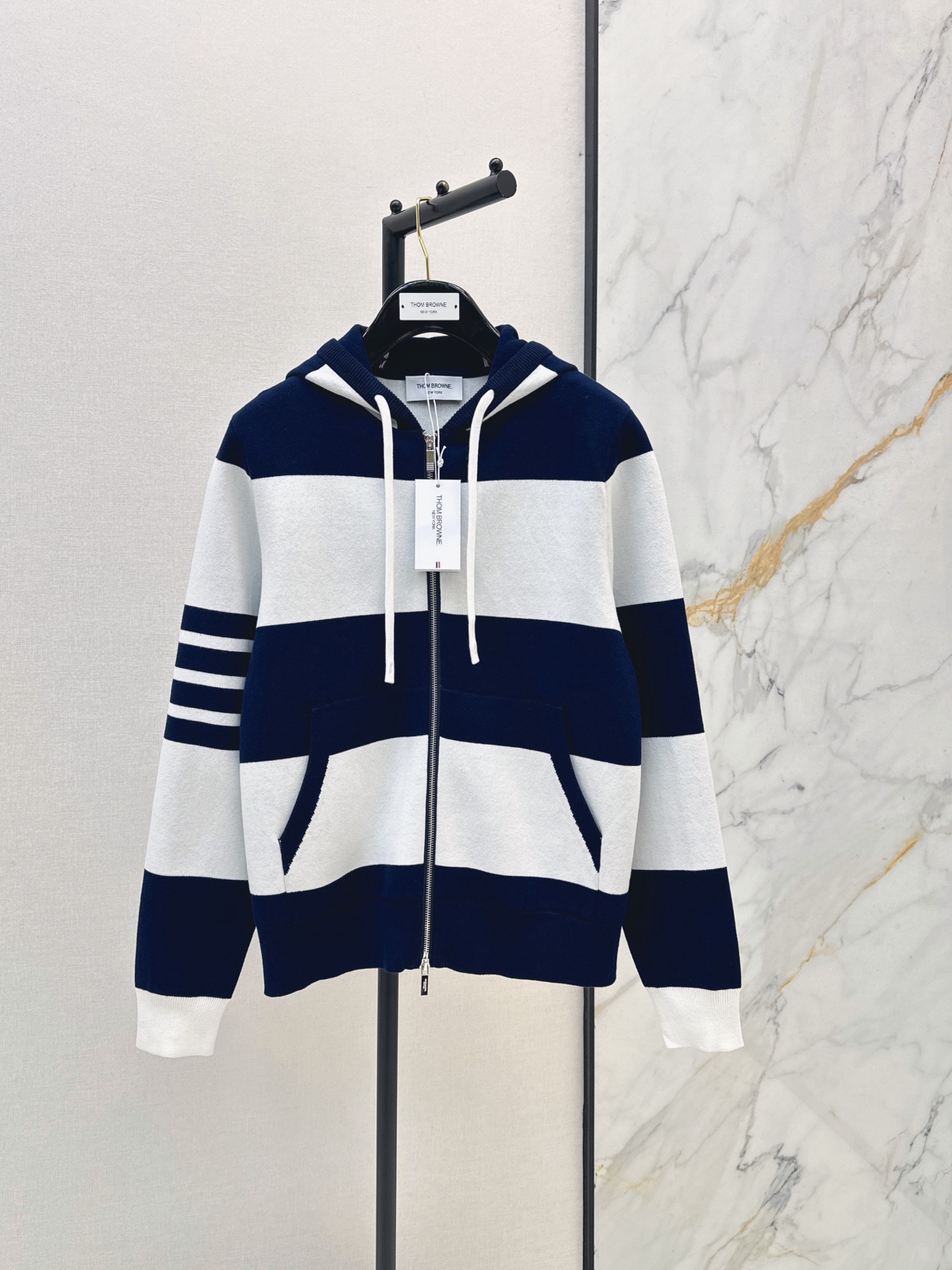 Thom 26fw stripe hooded knitwear