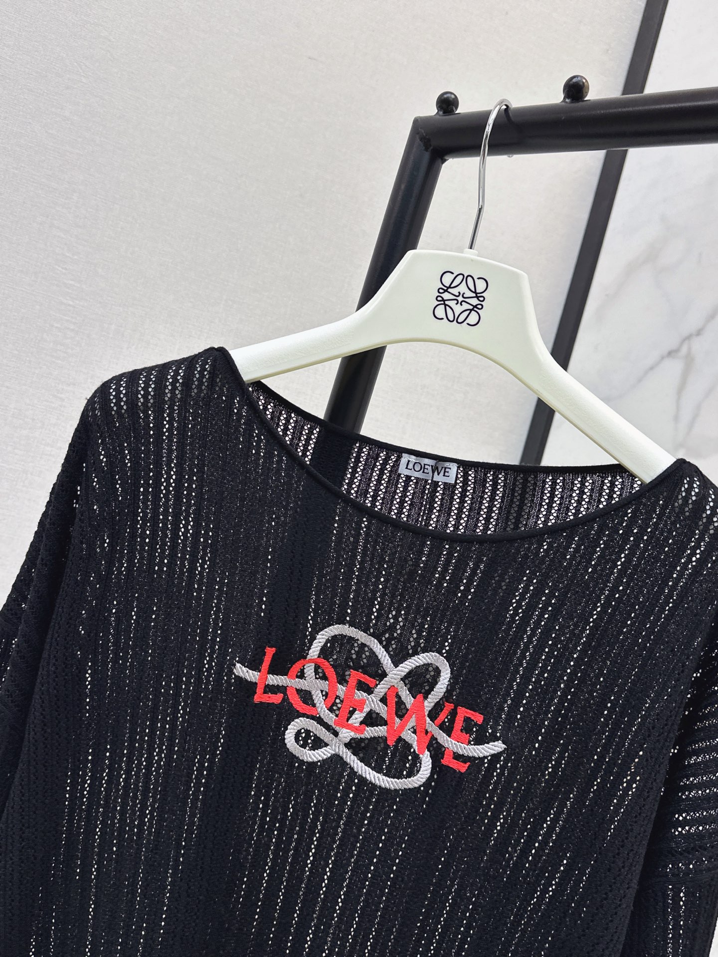 Loe 26fw embroidery hollow knitwear