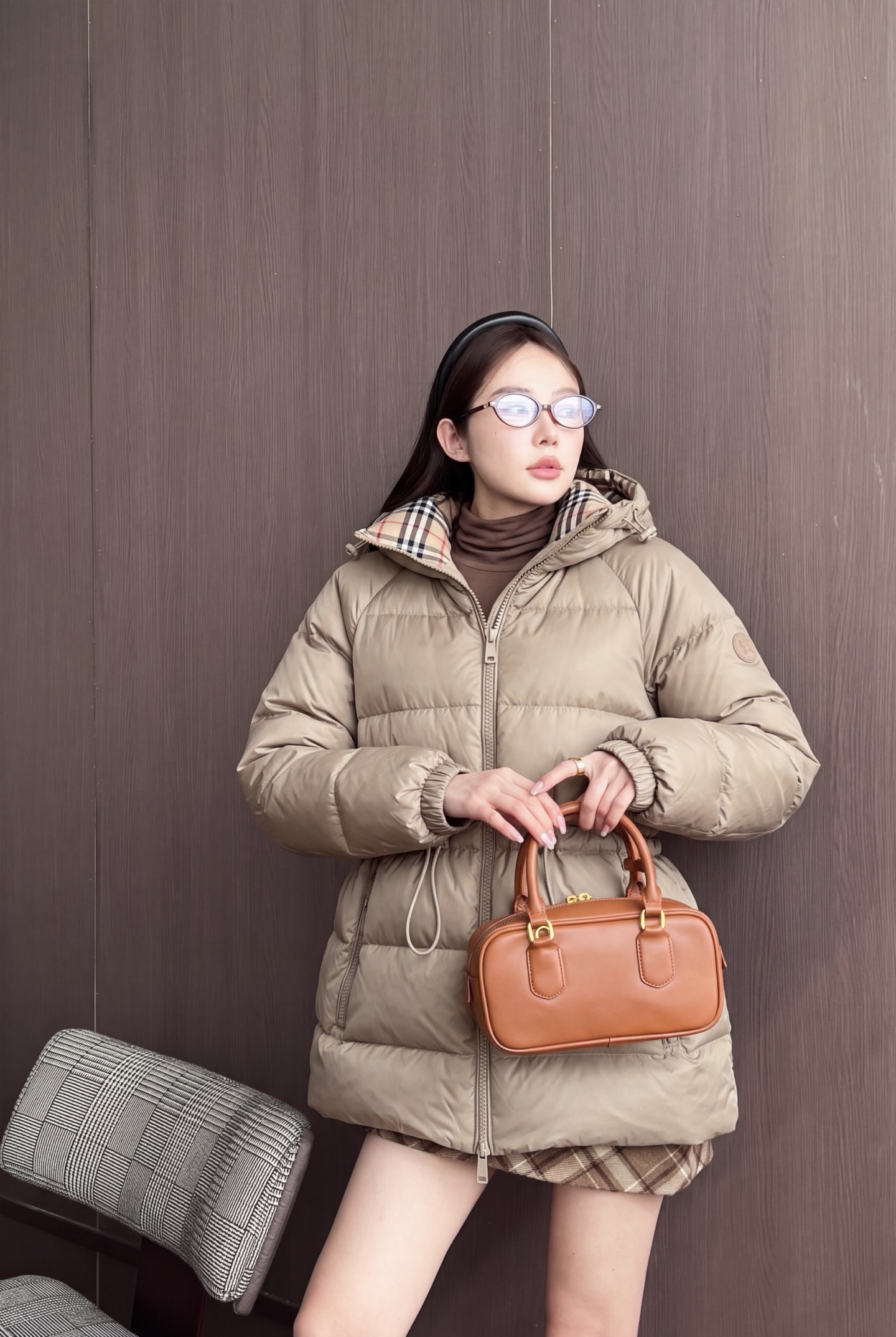 Bur 26fw hooded drawstring down jacket
