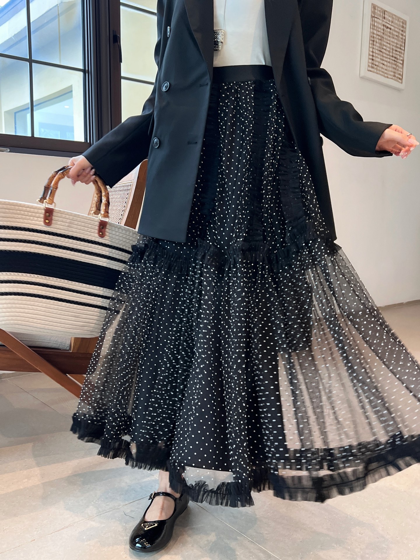 CD 26fw pokla dots mesh skirt