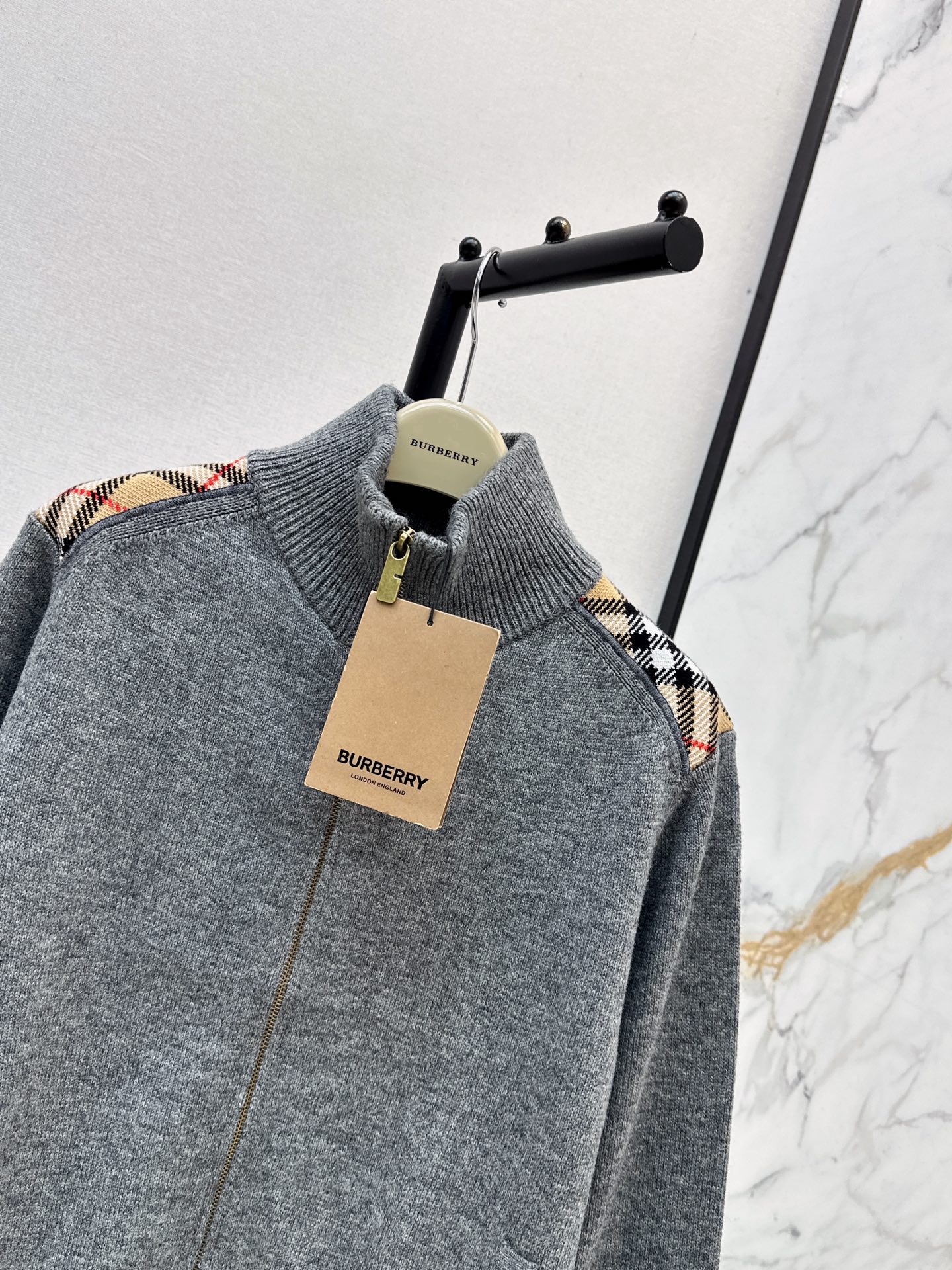 Burb 26fw check contract zipper jacket