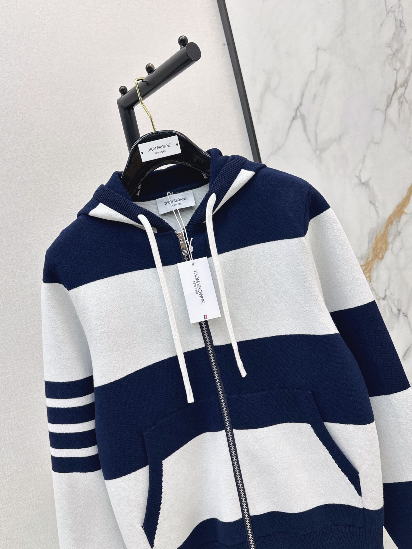 Thom 26fw stripe hooded knitwear