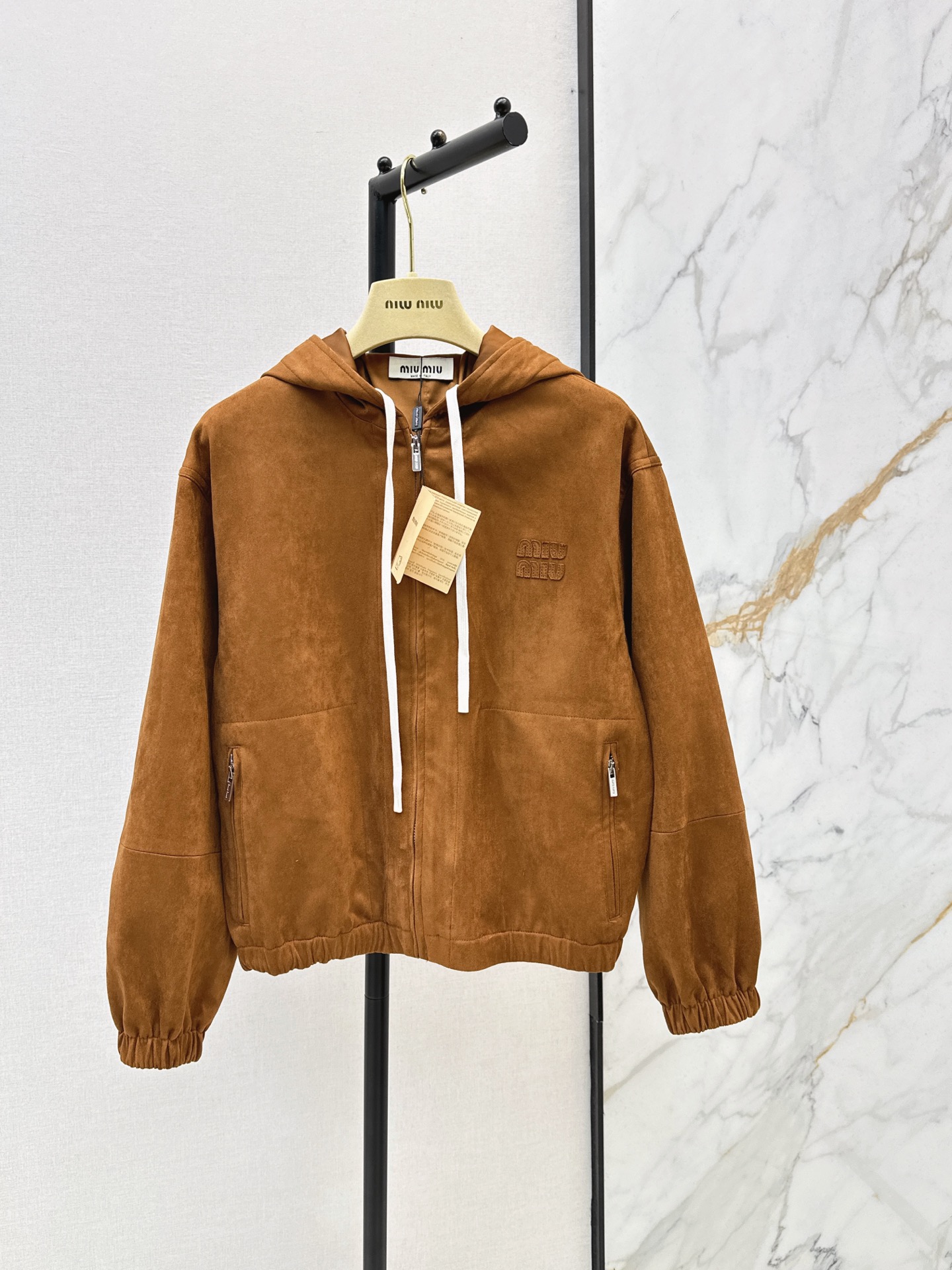 Miu 26fw suede-effetc hooded jacket