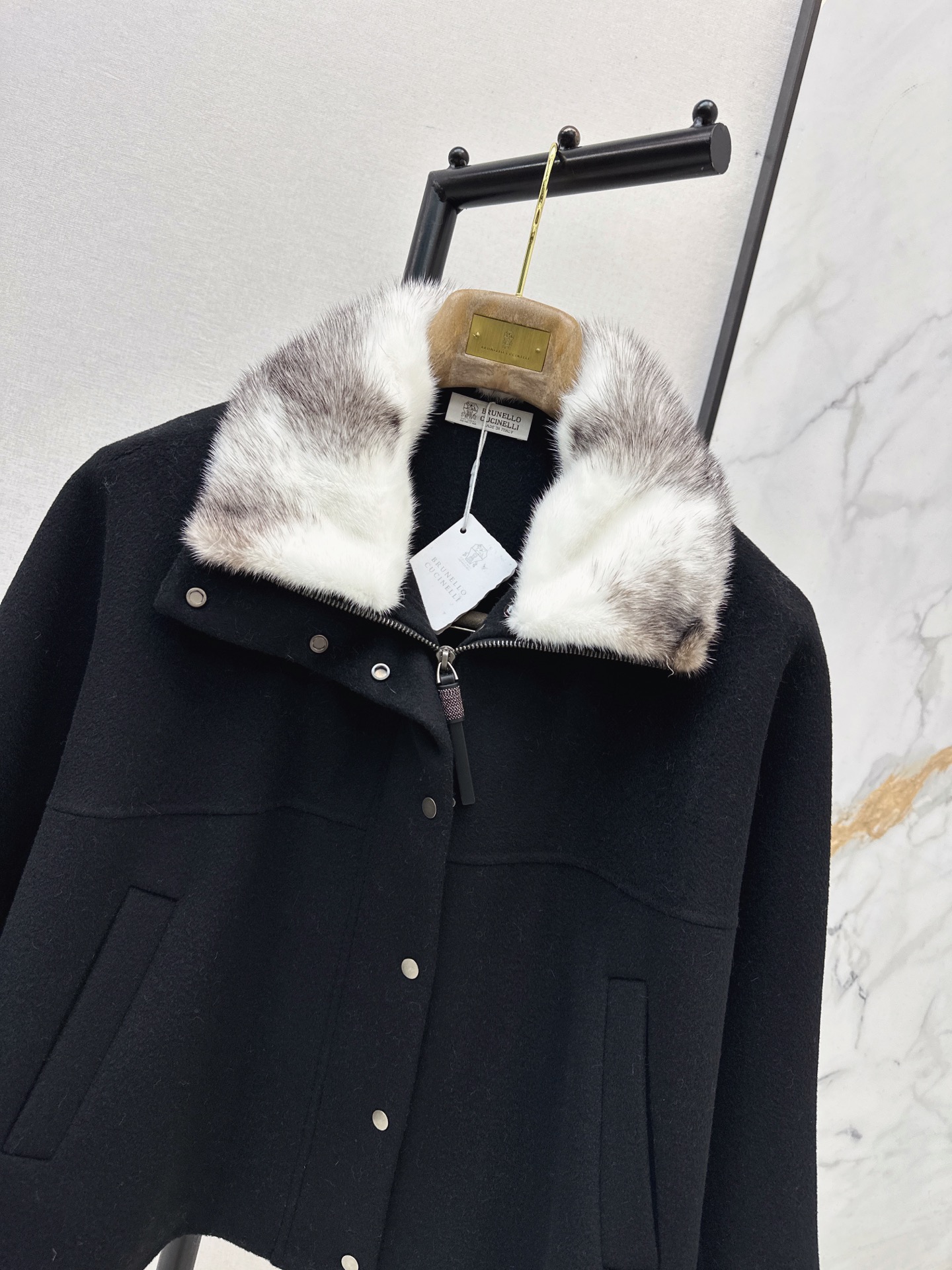Brun 26fw fur-trim wool jacket