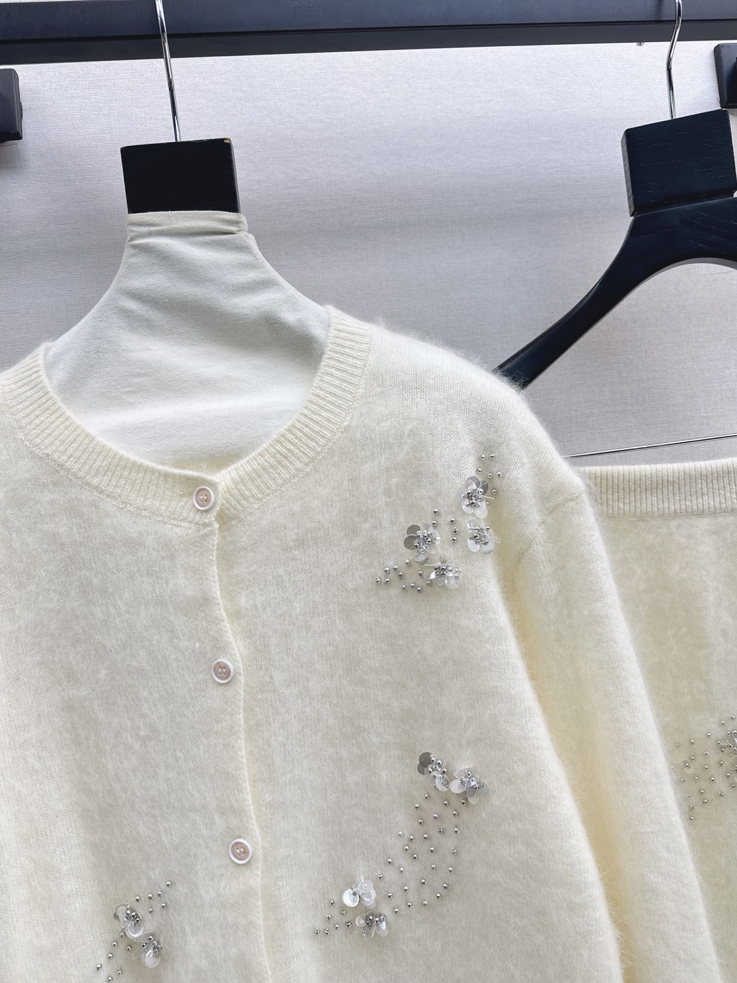 Miu 26fw beading sequin knit sweater skirt sets
