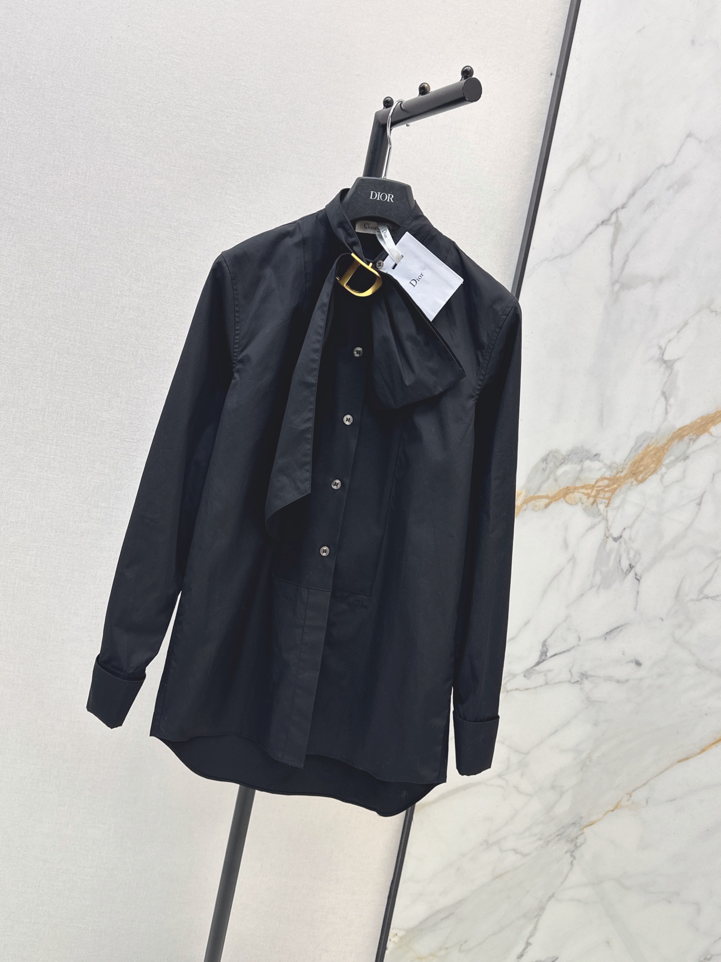 CD 26fw Ring-Detail Tie-Neck Shirt