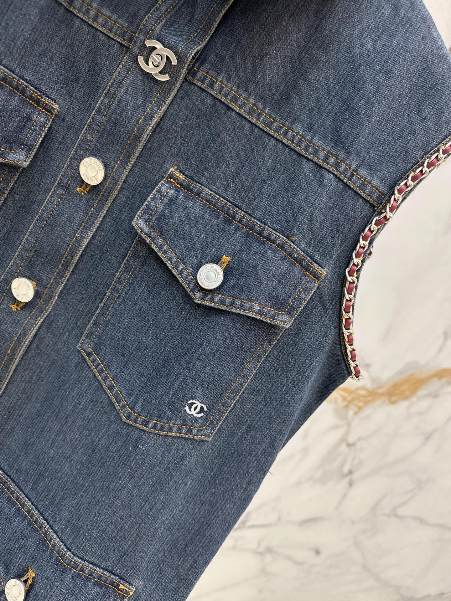 Chan 26fw long denim vest