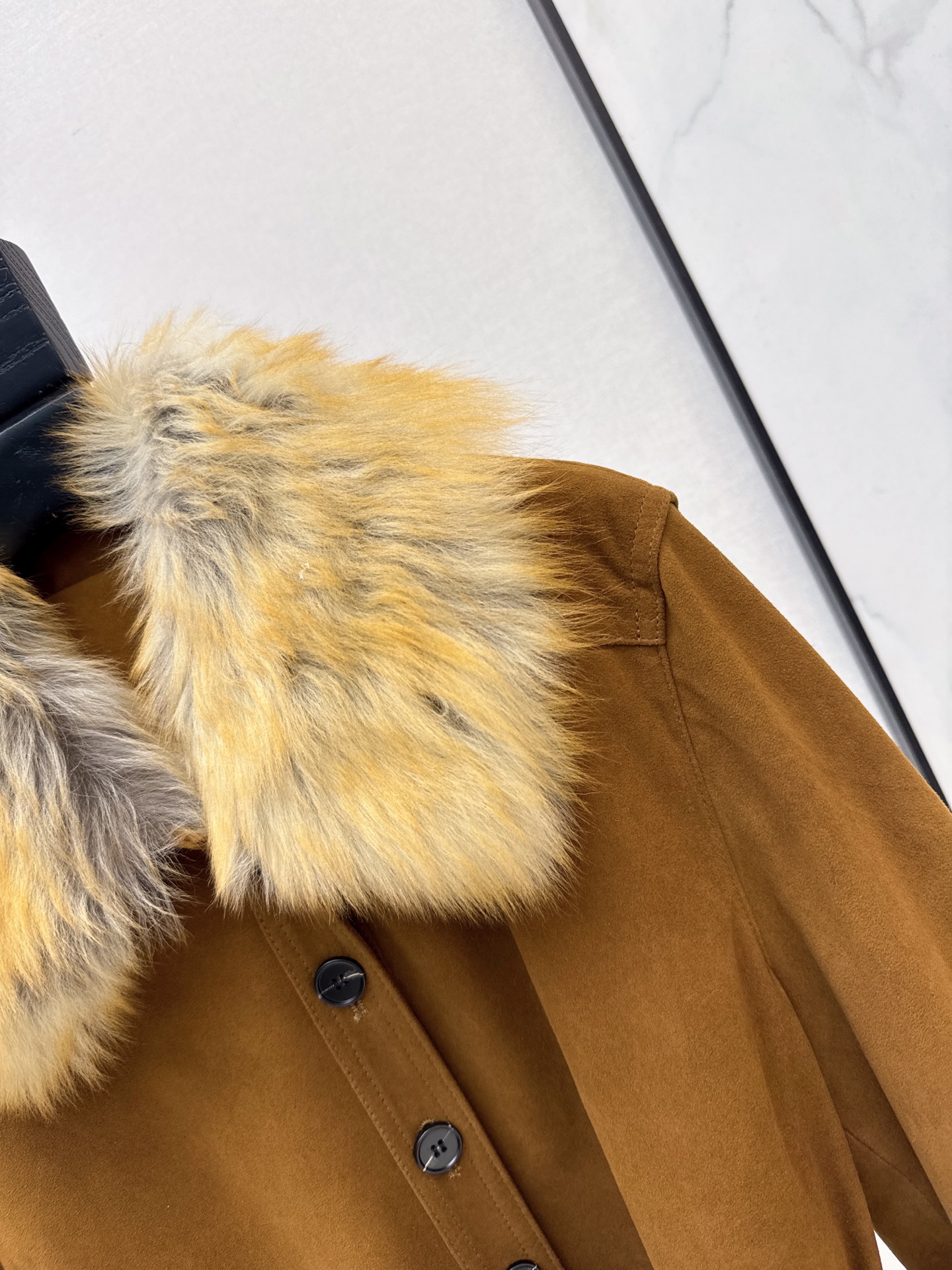 Sain 26fw suede fleece belted leather jacket