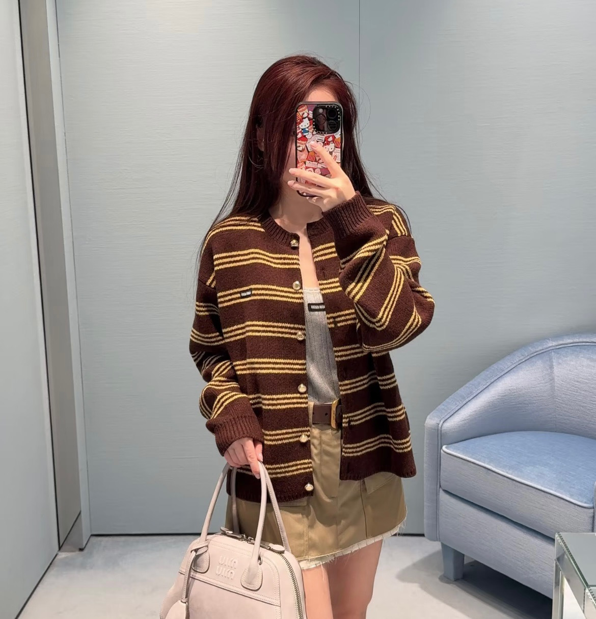 Miu 26fw stripe knit cardigan