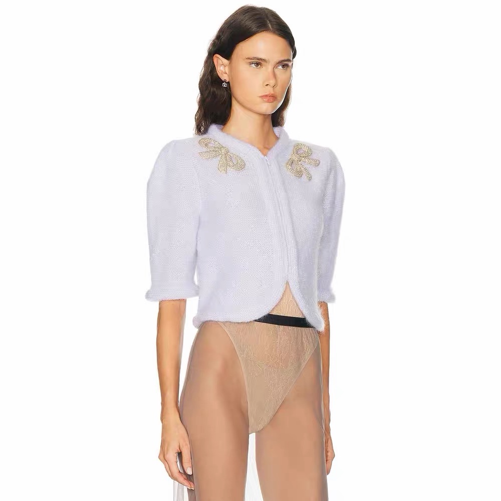 Valen 26fw bow sequin embroidery knit cardigan