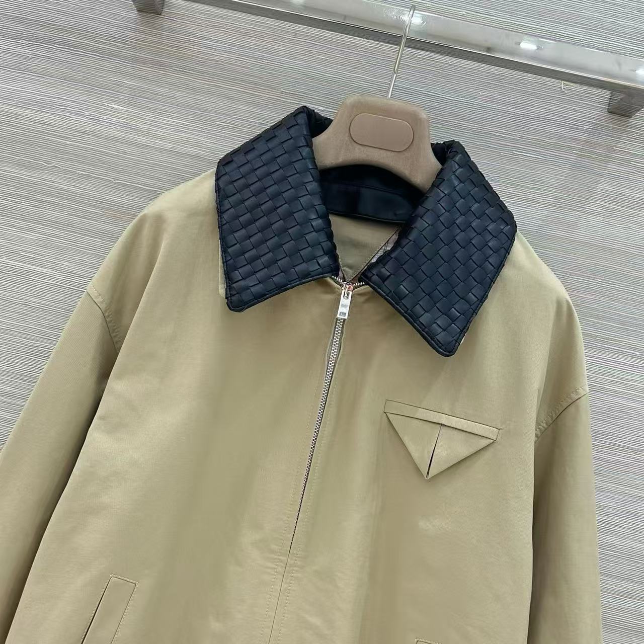 Bott 26fw leather woven collar zipper jacket