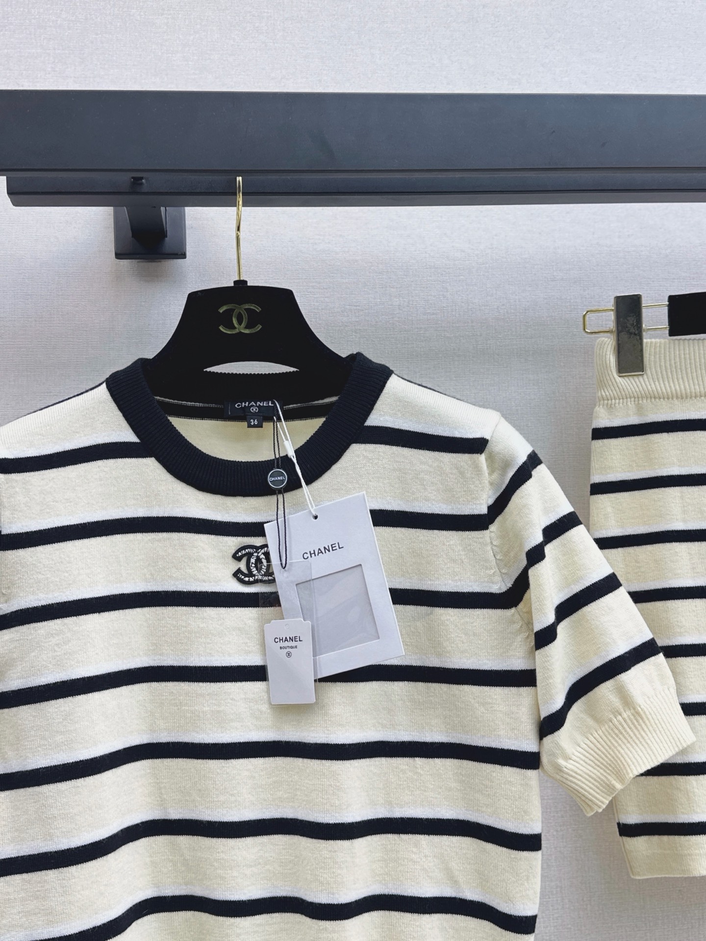 Chan 26fw stripe knit sweater skirt sets