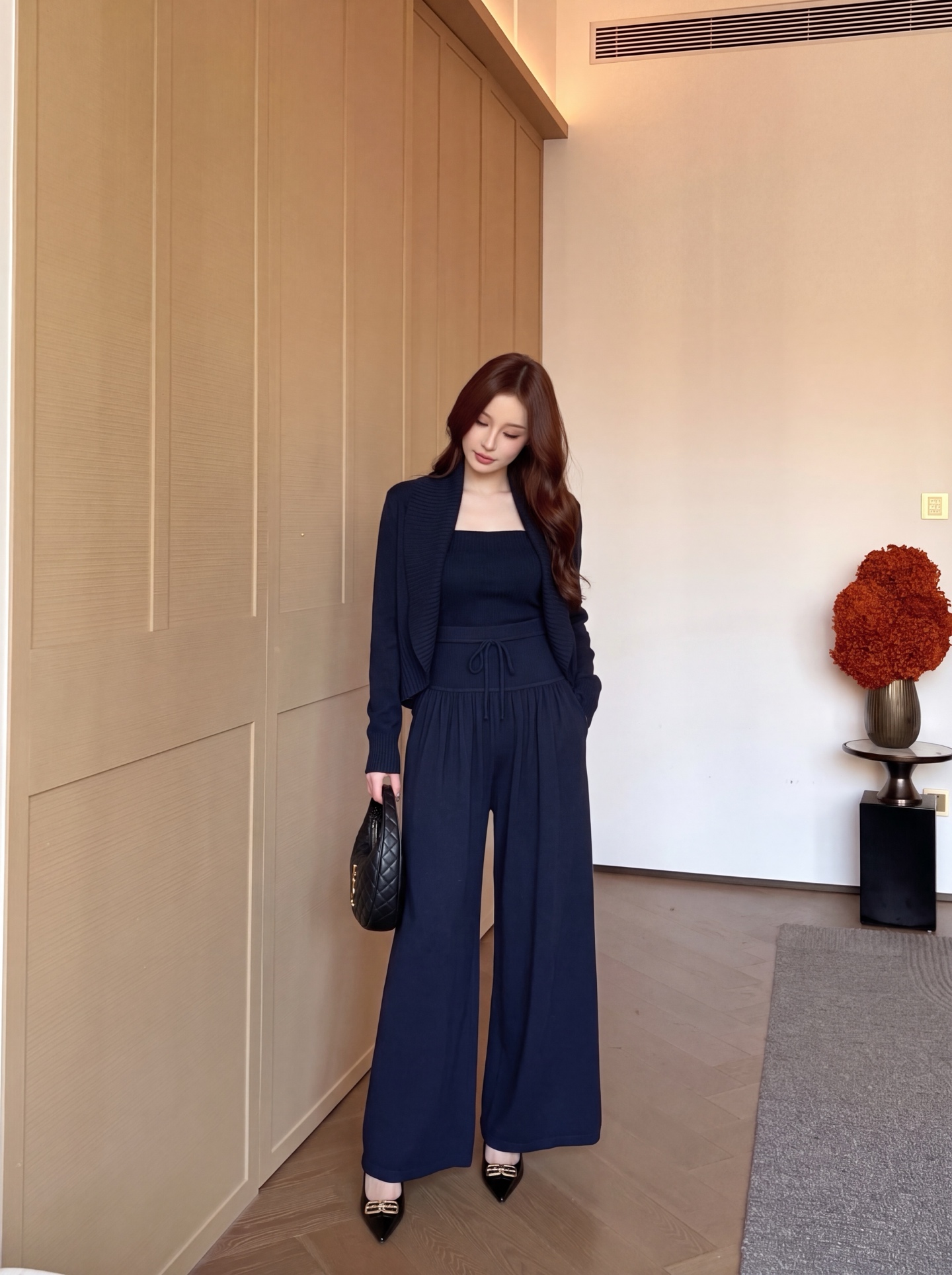 Row 26fw wool cardigan tube top pants sets