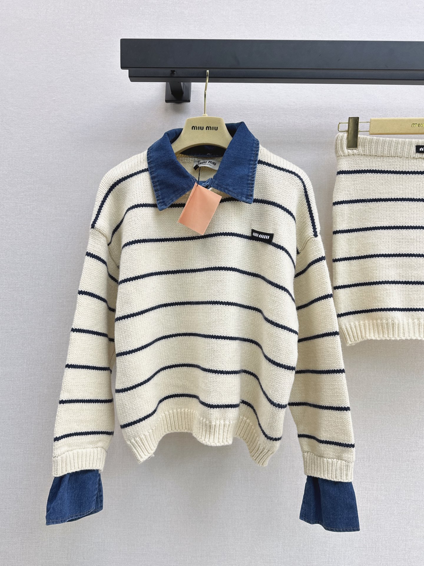 Miu 26fw stripe knitwear skirt sets