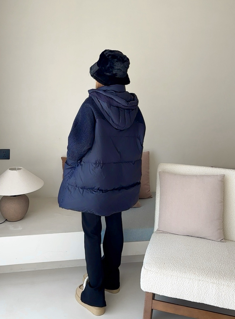 Max 26fw knit contract hooded down jacket