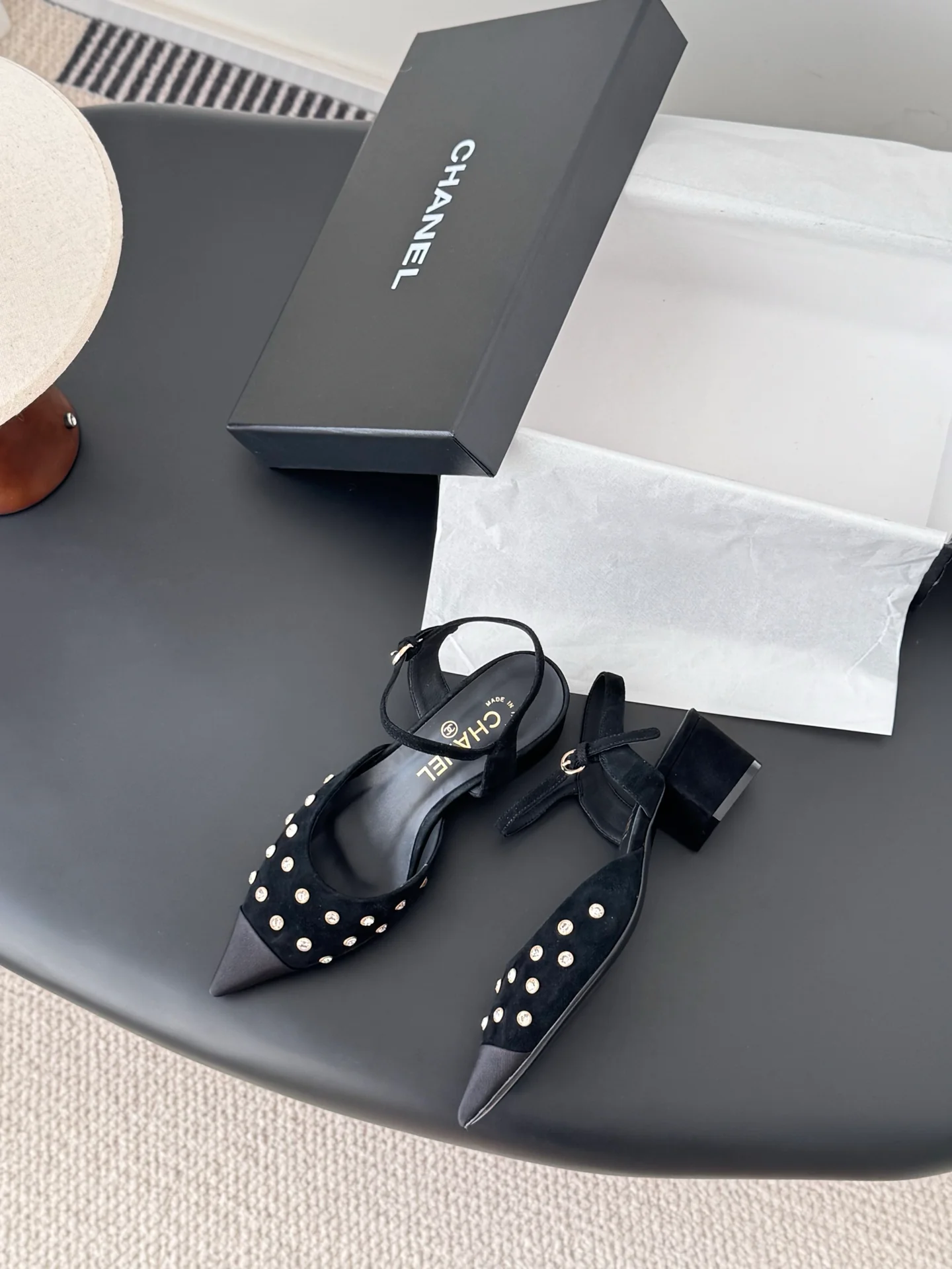 Chan 25fw rhinestones slingback sandals