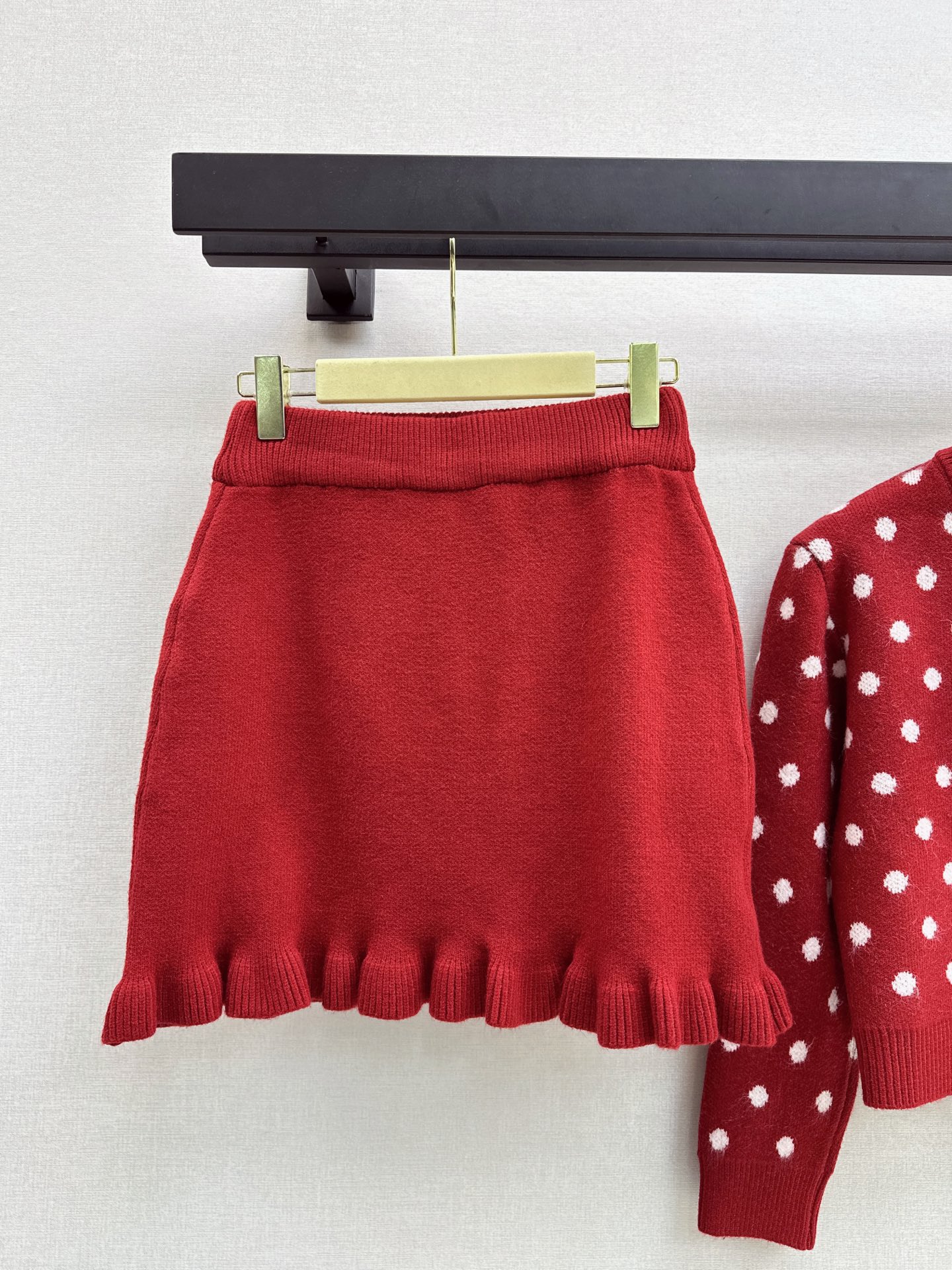 Miu 26fw polka-dot knit cardigan skirt sets