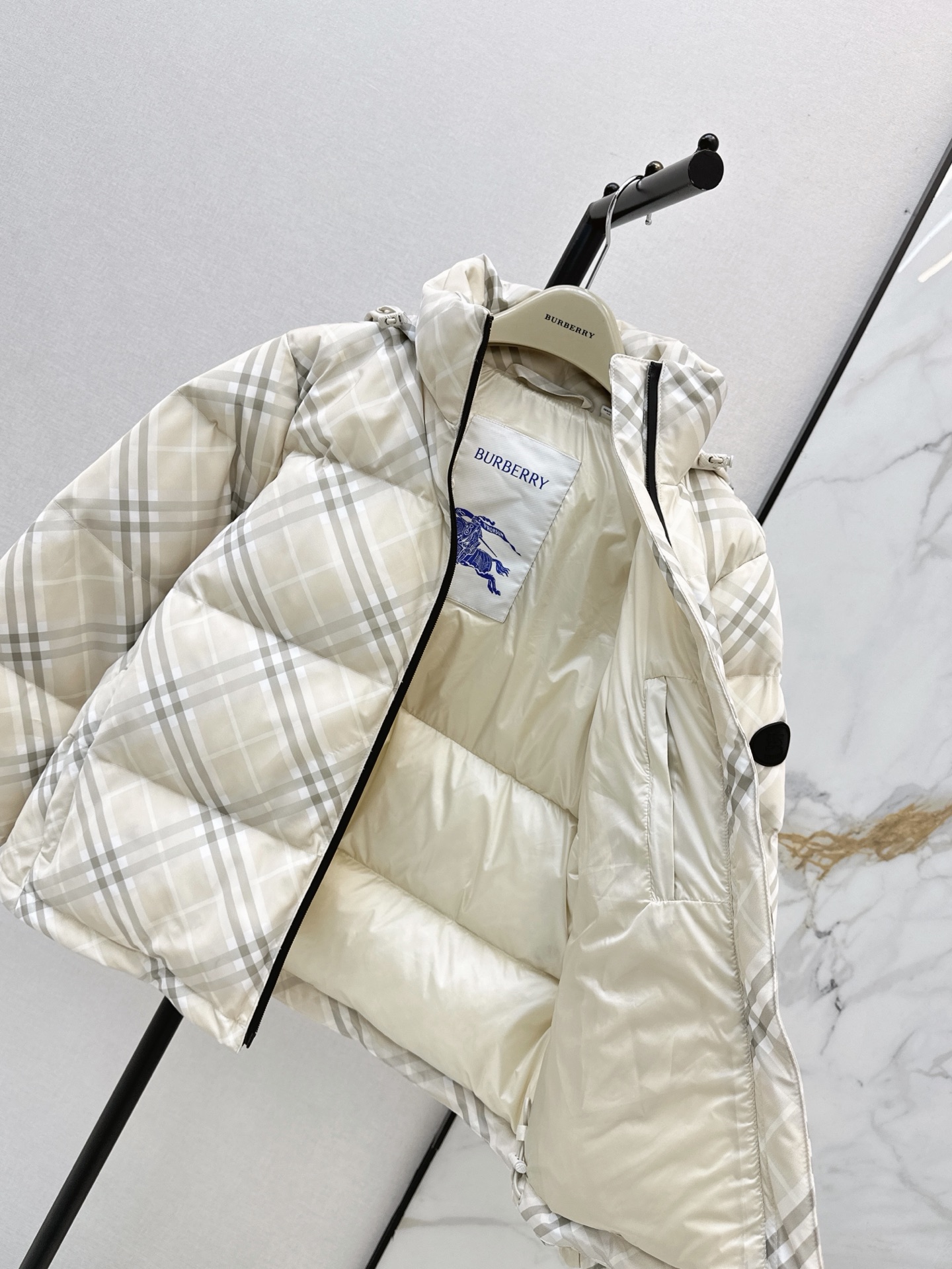 Bur 26fw check cropped down jacket