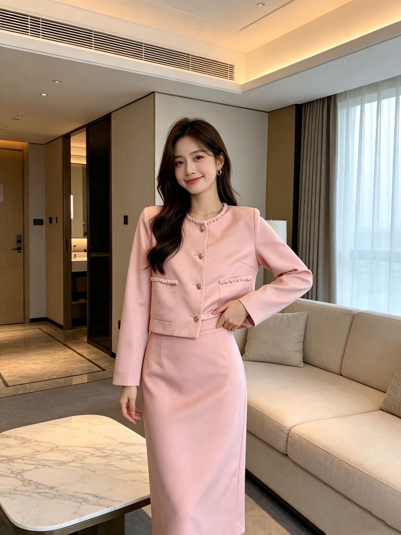 Chan 26fw cropped jacket slirt sets