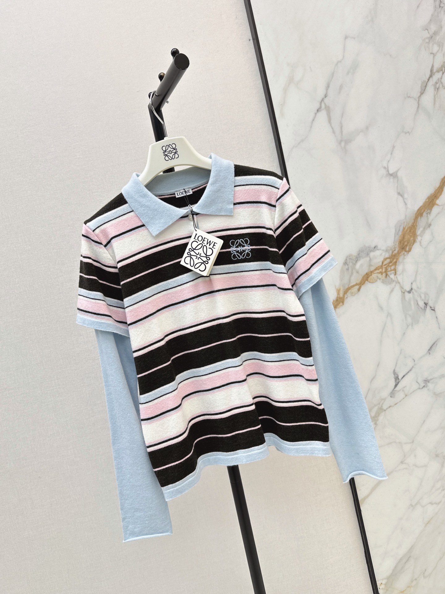 Loe 26fw 2in1 stripe polo knitwear