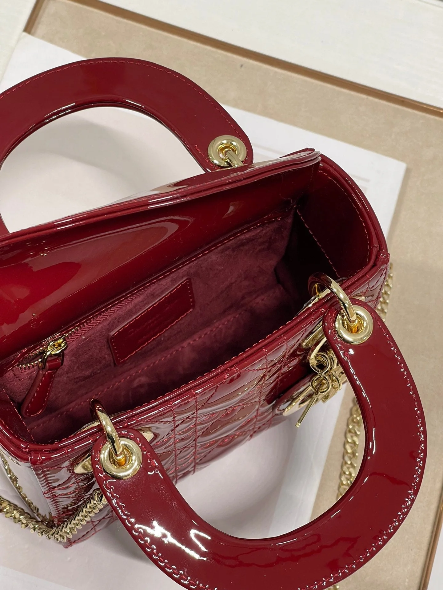 DO Mini & Small Lady Bag Claret Patent Cannage Calfskin
