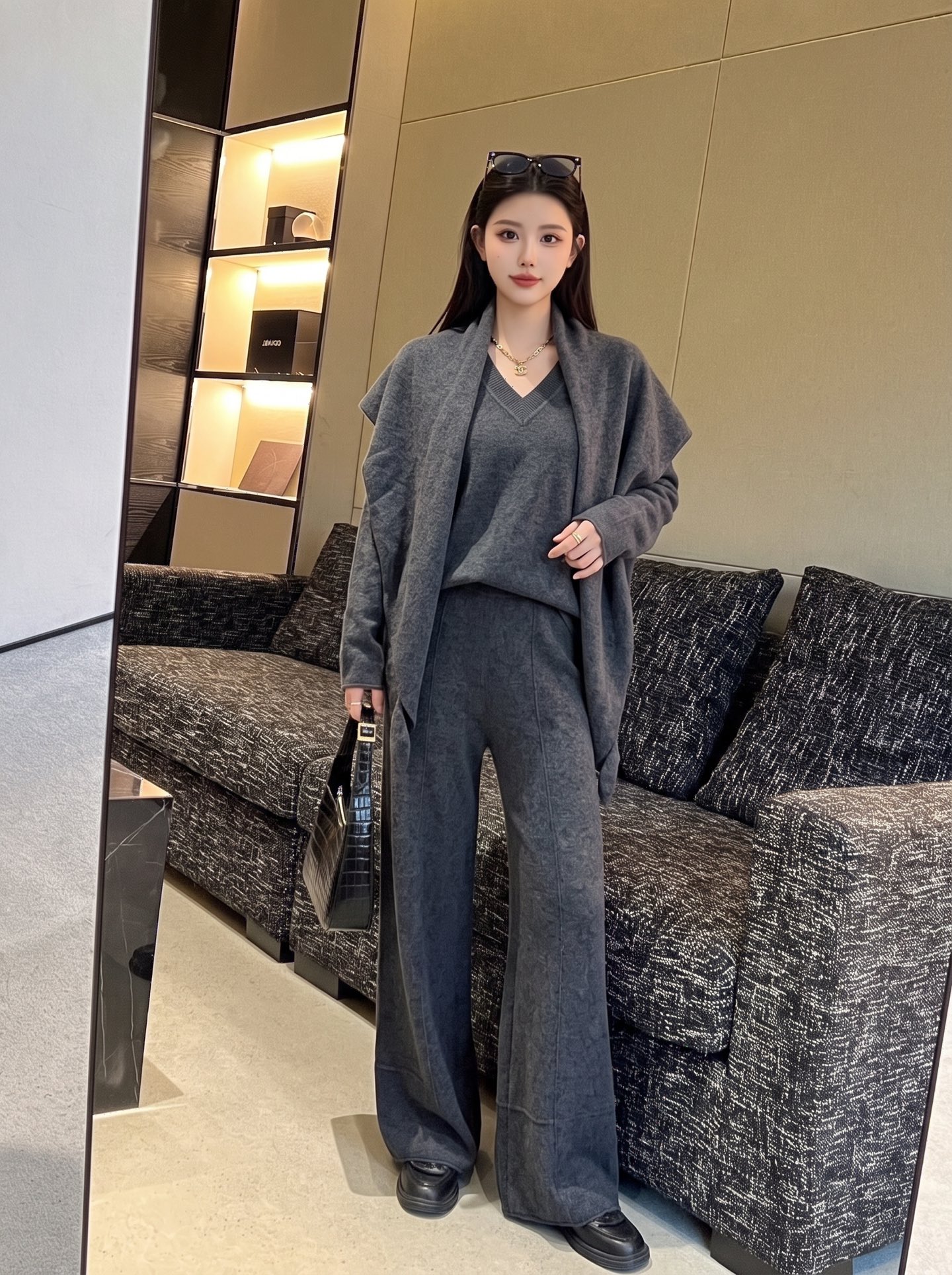 Row 26fw wool cape sweater pants sets