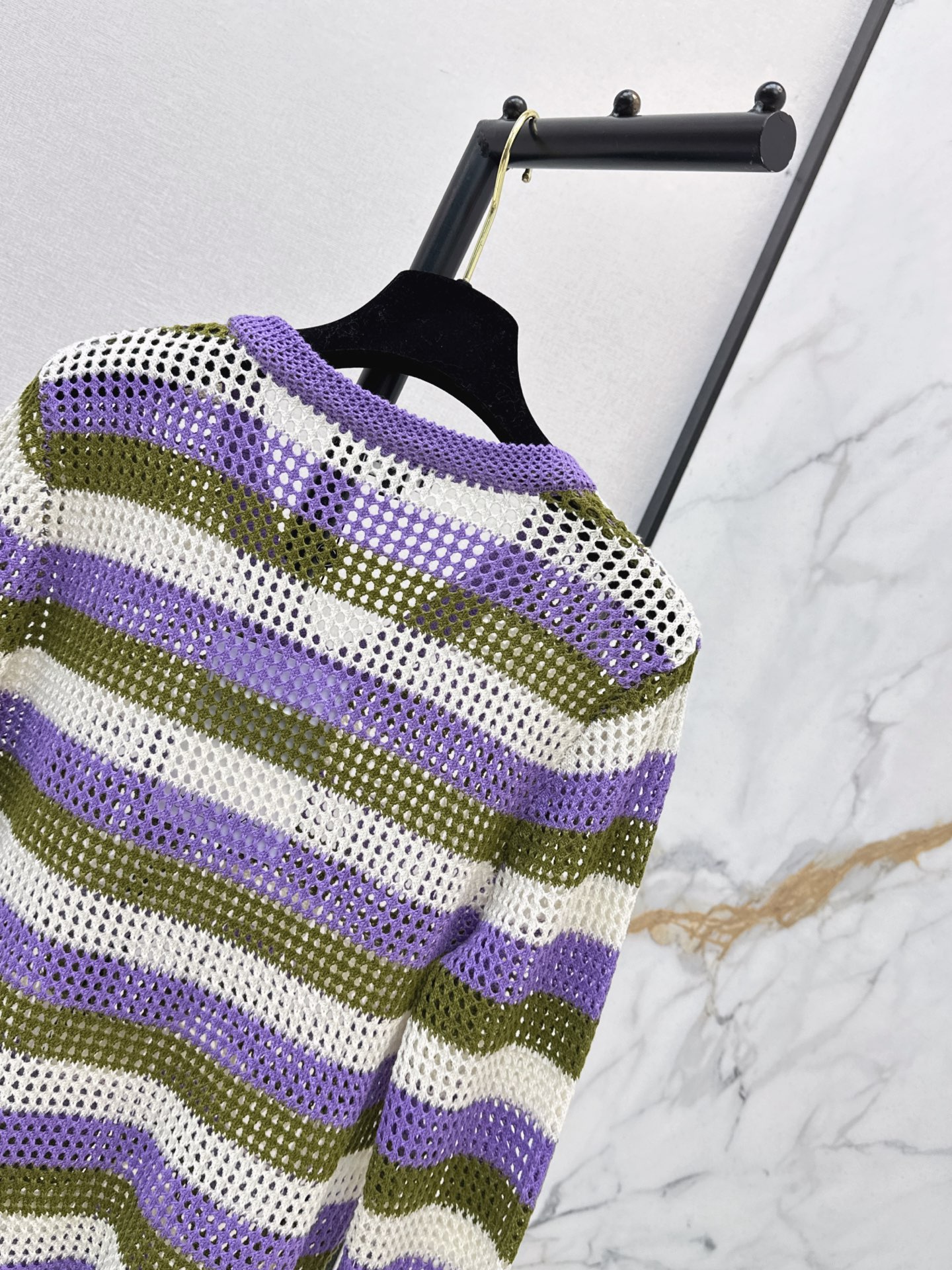 Chan 26fw stripe hollow knit sweater