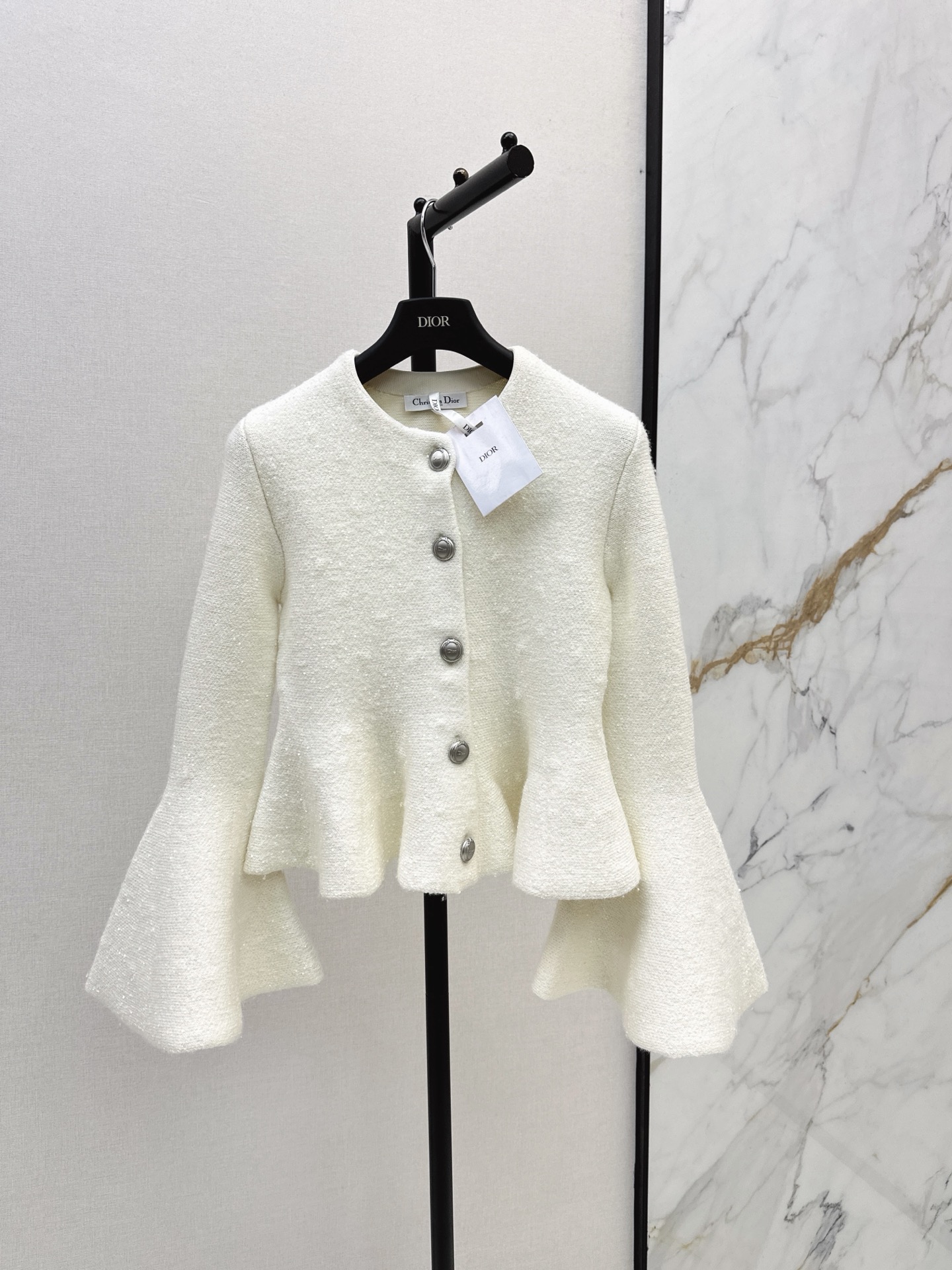 CD 26fw iridescent sequin bell-sleeve peplum knit jacket