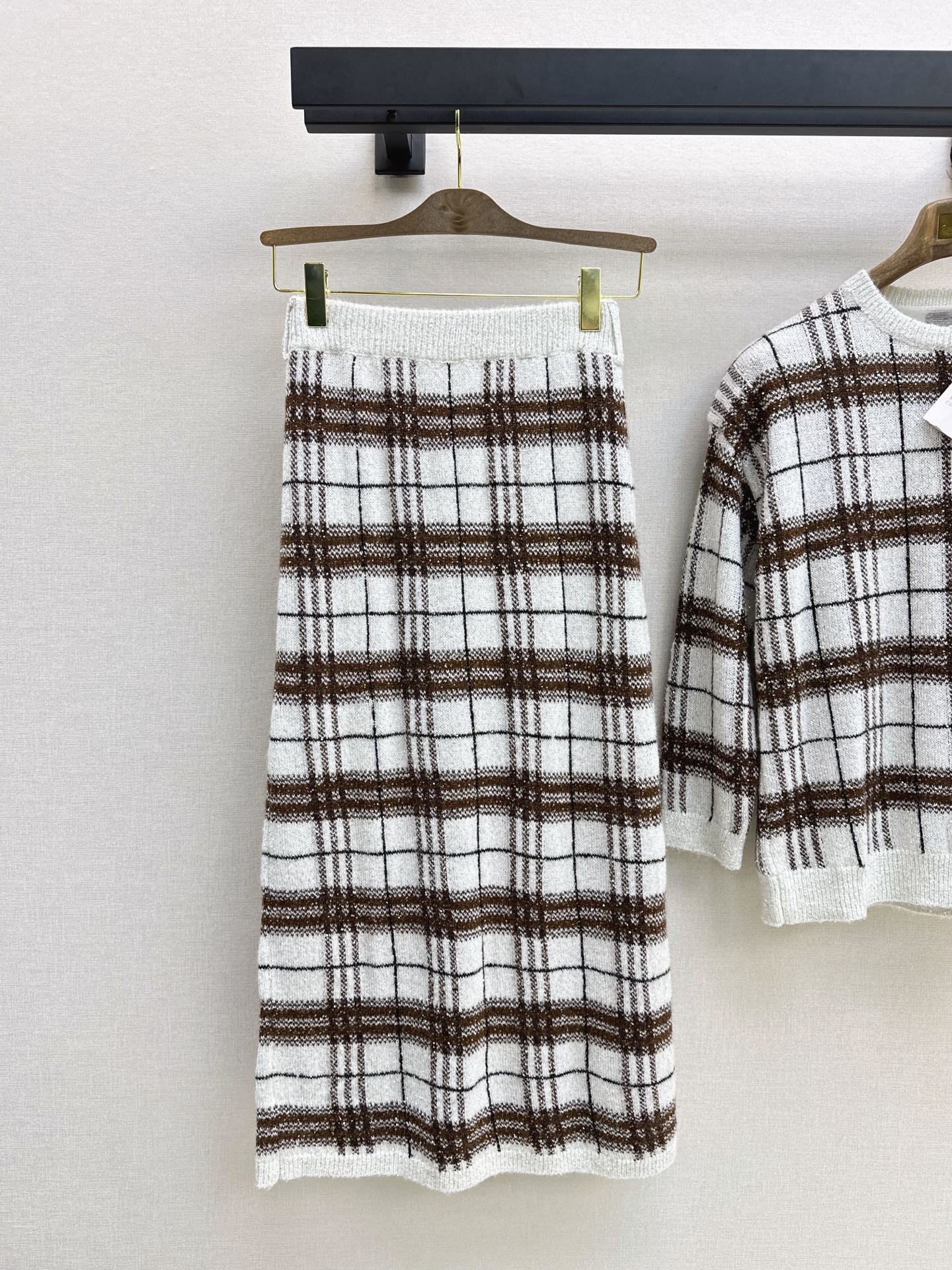 Brun 26fw check sweater skirt sets