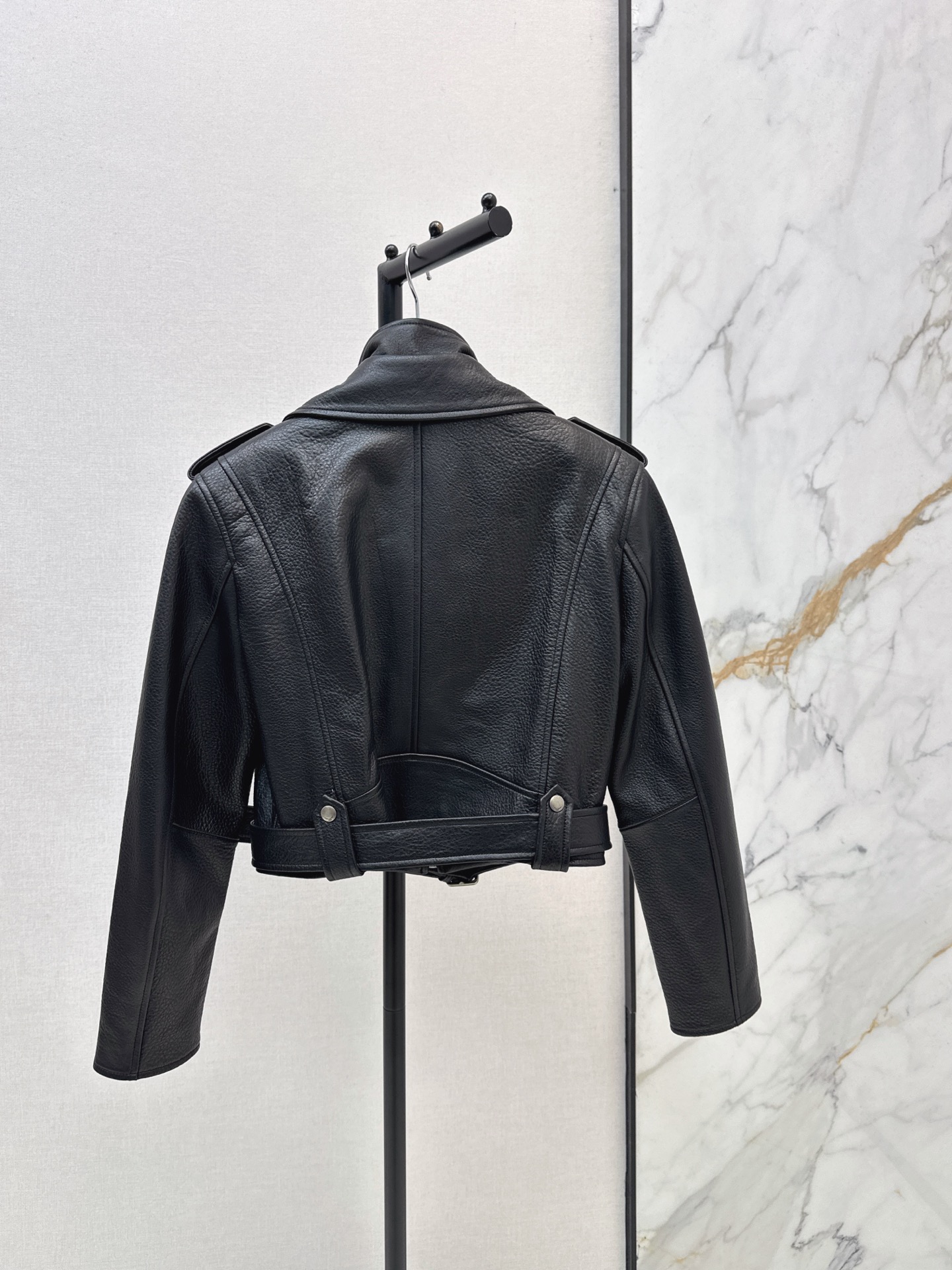 Sain 26fw cropped moto leather jacket