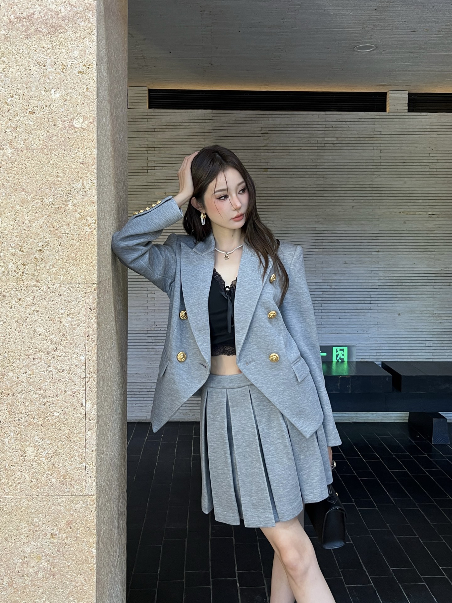 Bal 26fw blazer pleated skirt sets