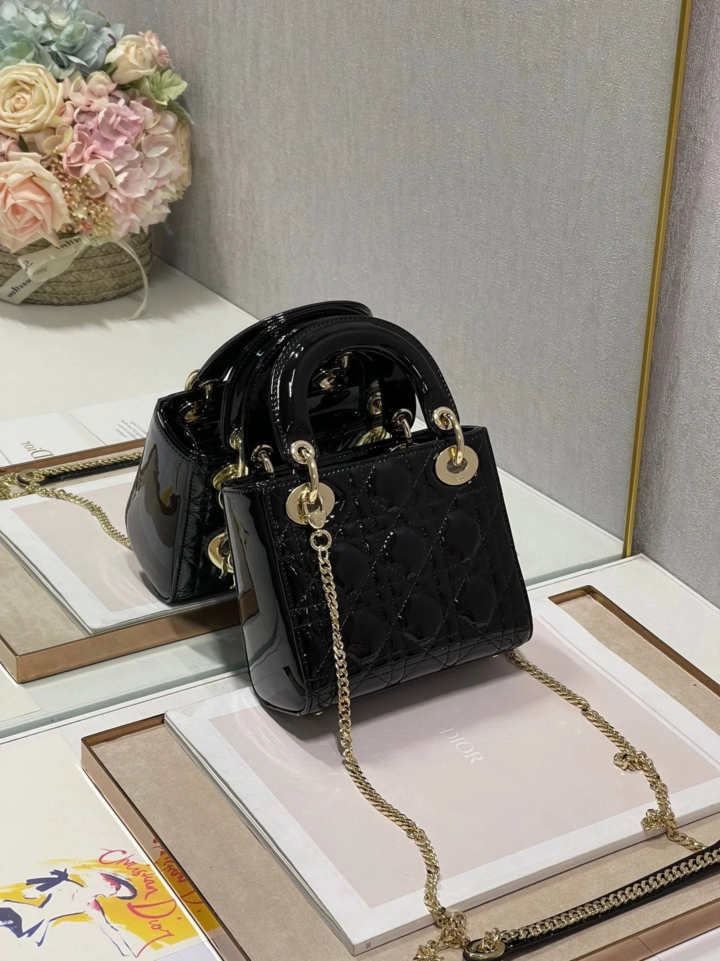 DO Mini & Small Lady Bag Black Patent Cannage Calfskin