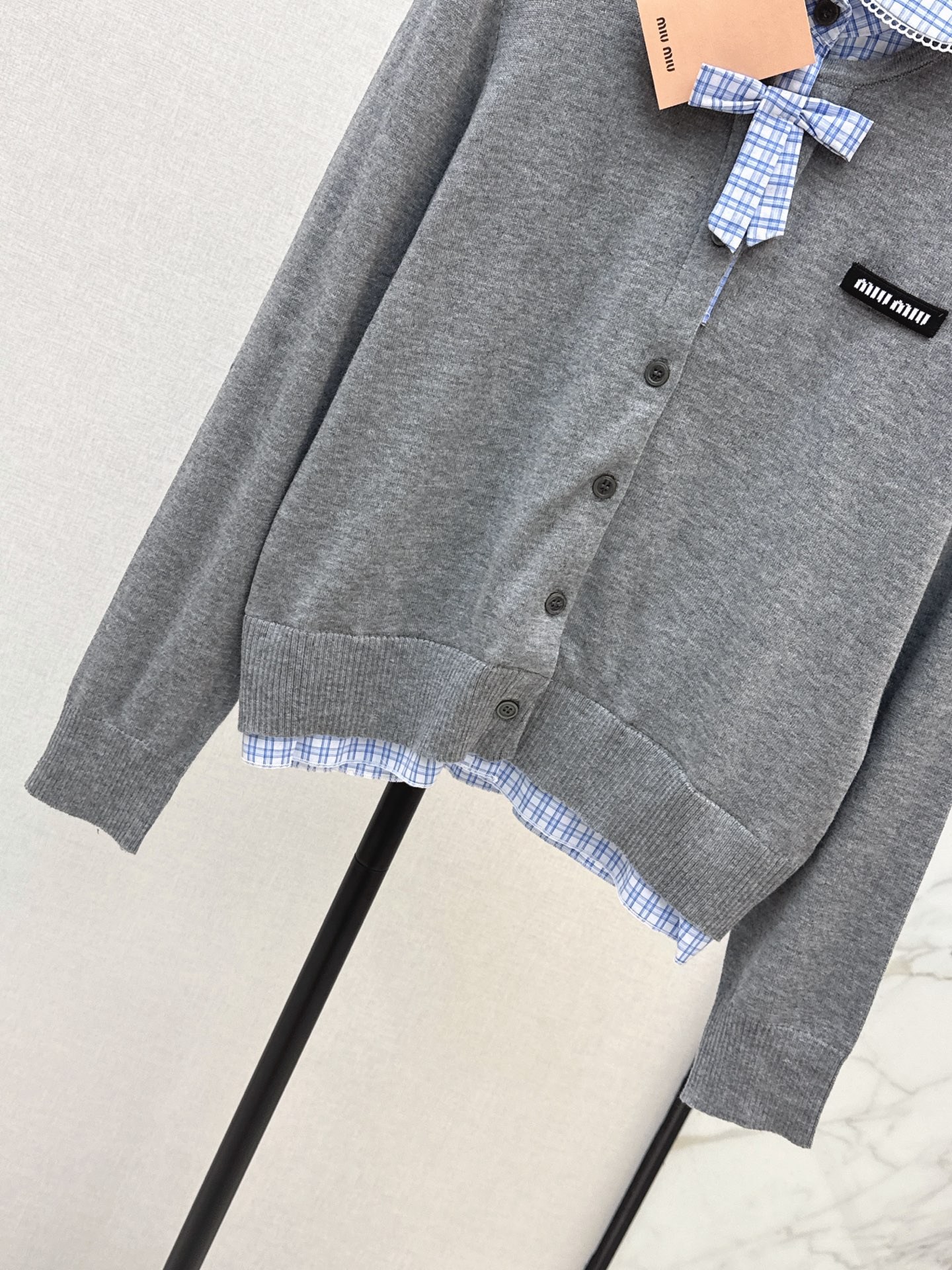 Miu 26fw check knit cardigan