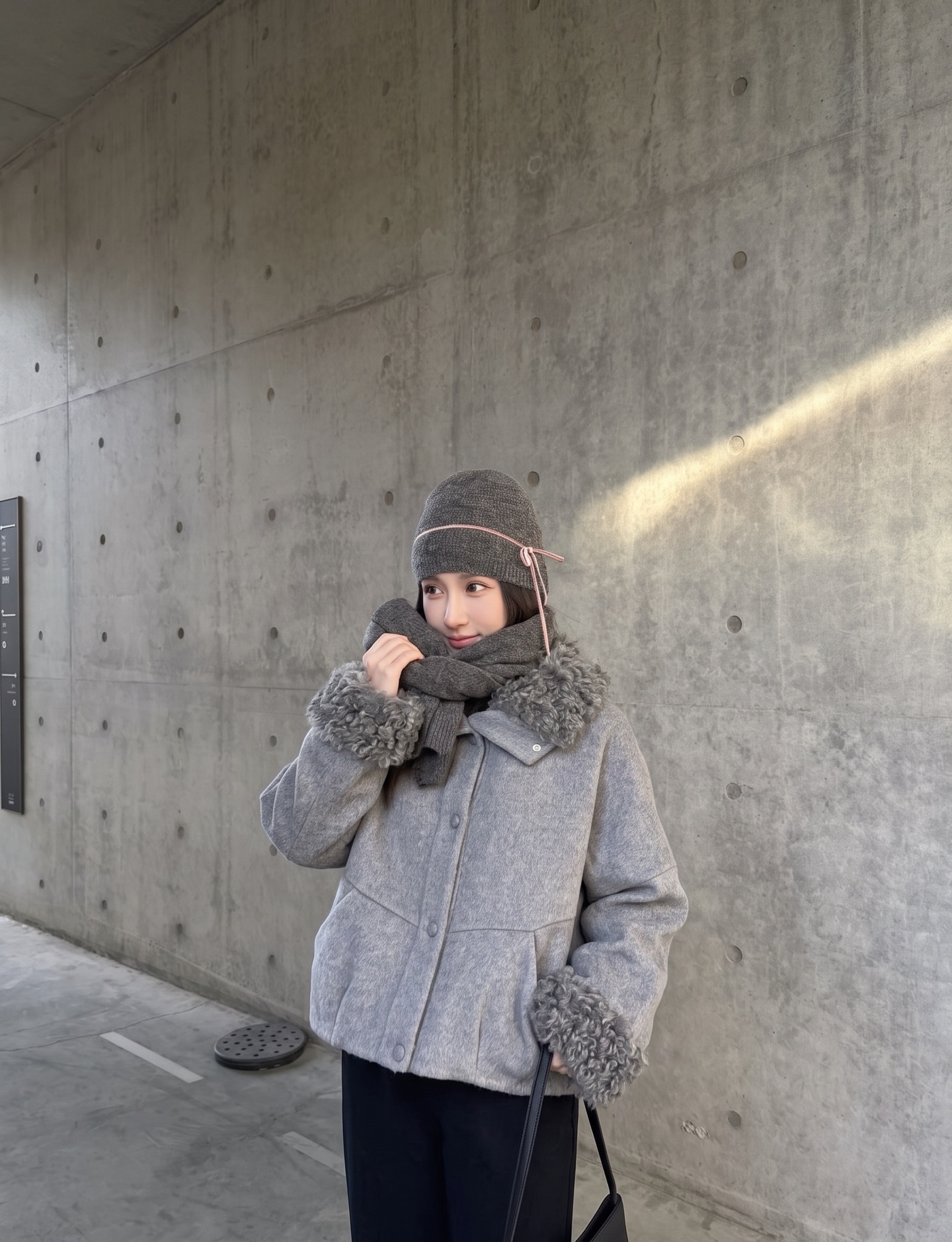 Max 26fw fur-trim woolen jacket