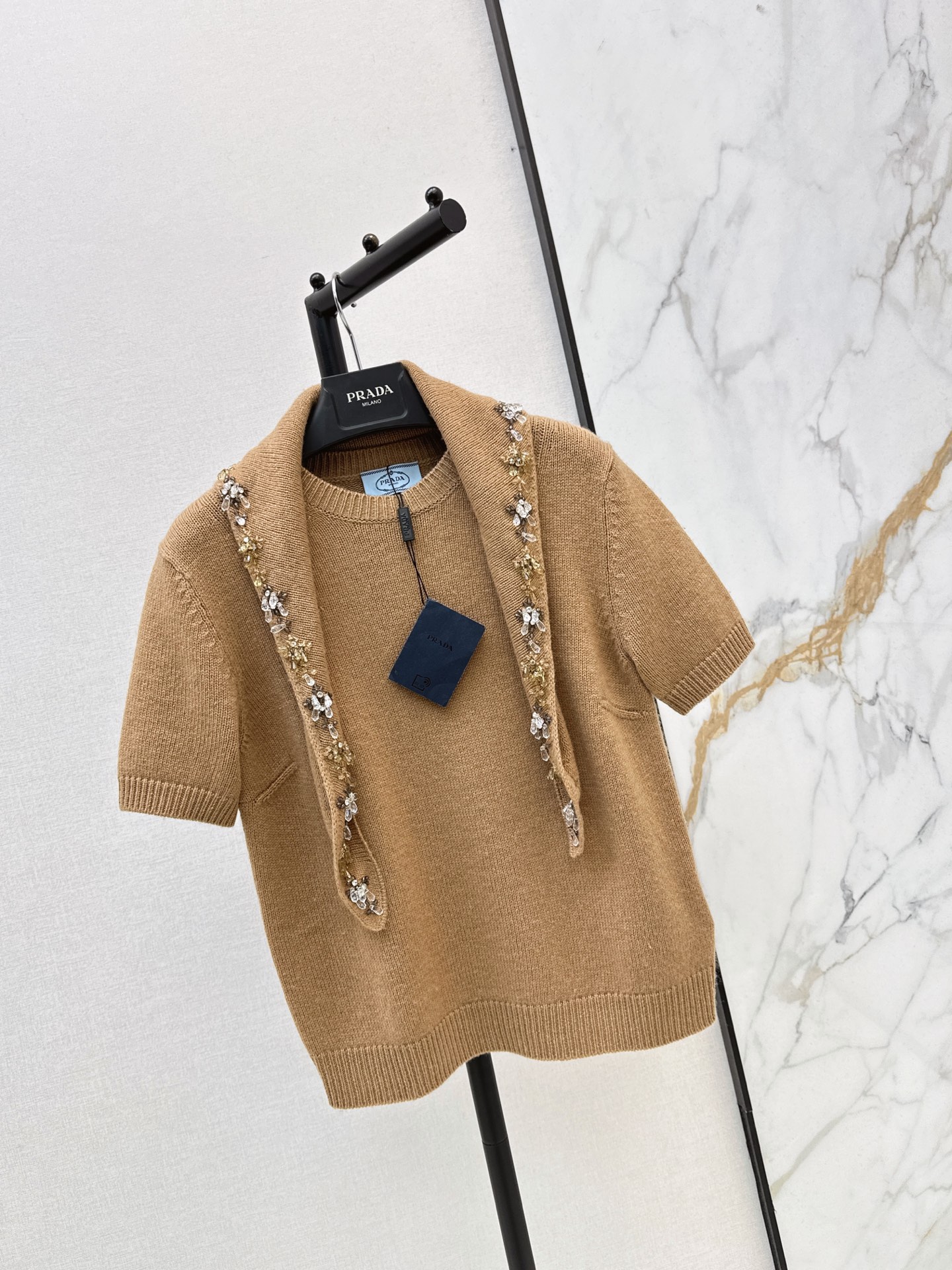 Pra 26fw beading shawl knit sweater