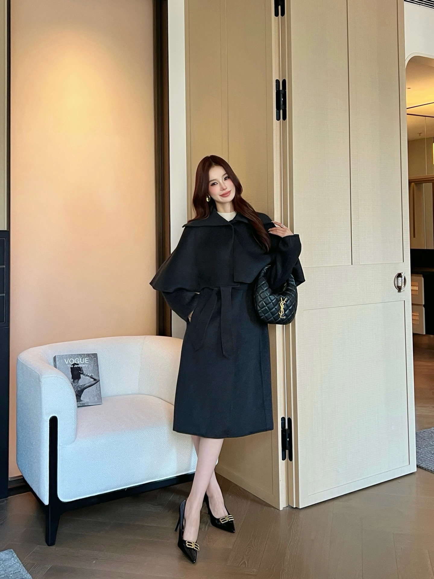 Chol 26fw detachable woolen cape overcoats