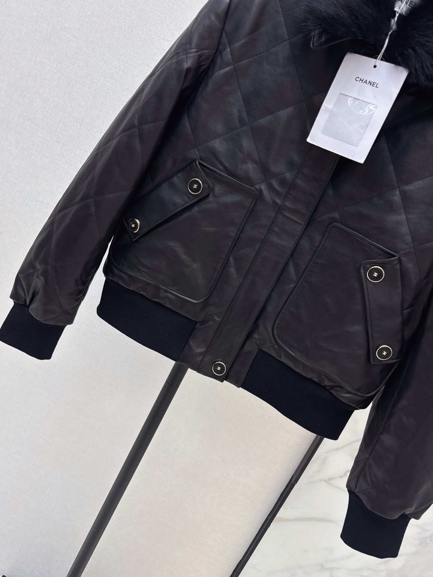 Chan 26fw fur-trim leathjer jacket