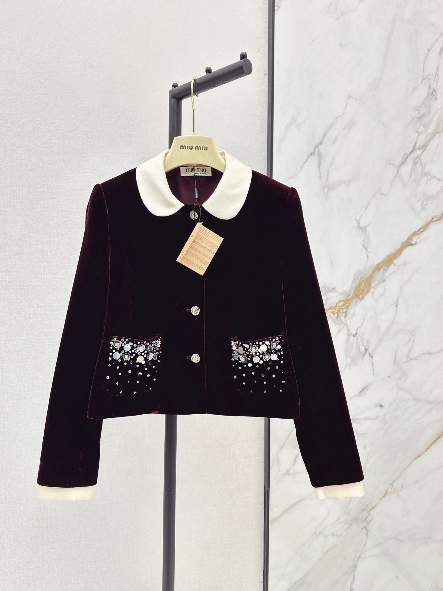 Miu 26fw rhinestone velvet jacket