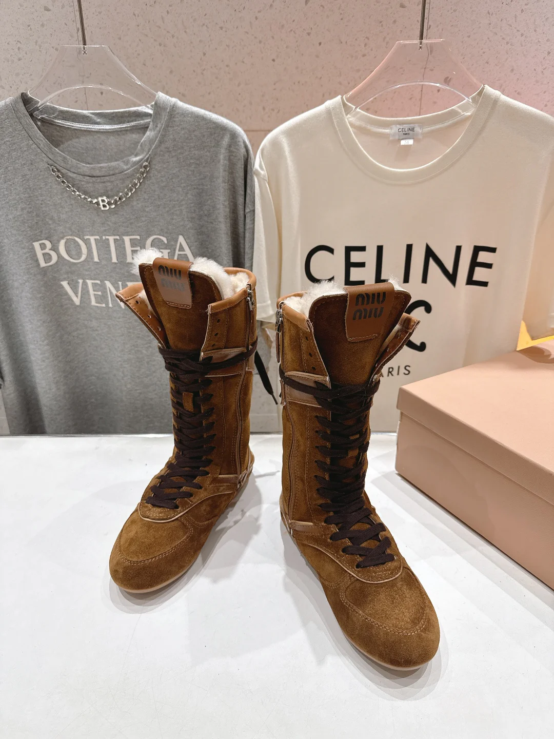 Miu fleece-lined lace-up boots