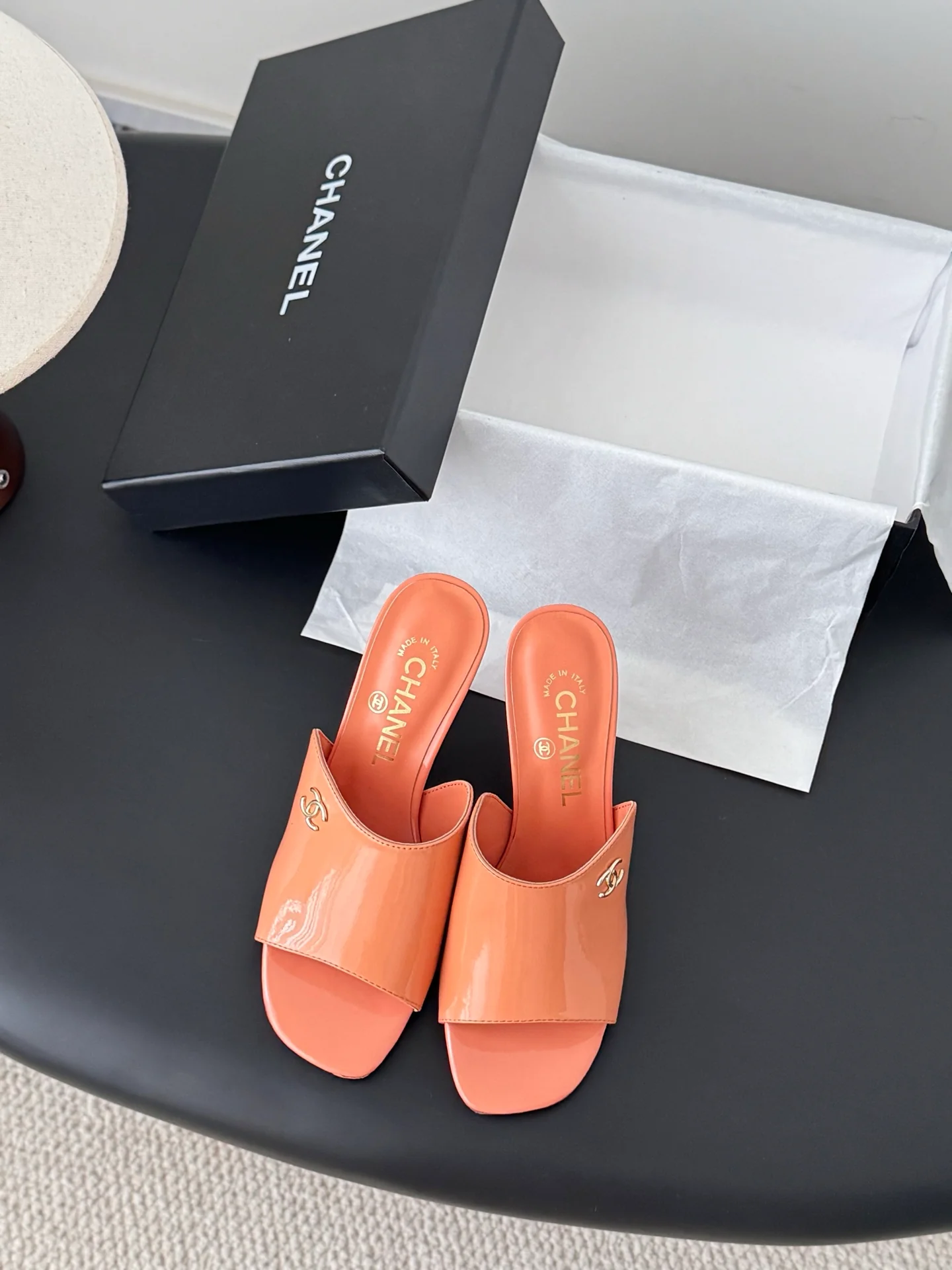 Chan 25fw high heeled slides sandals