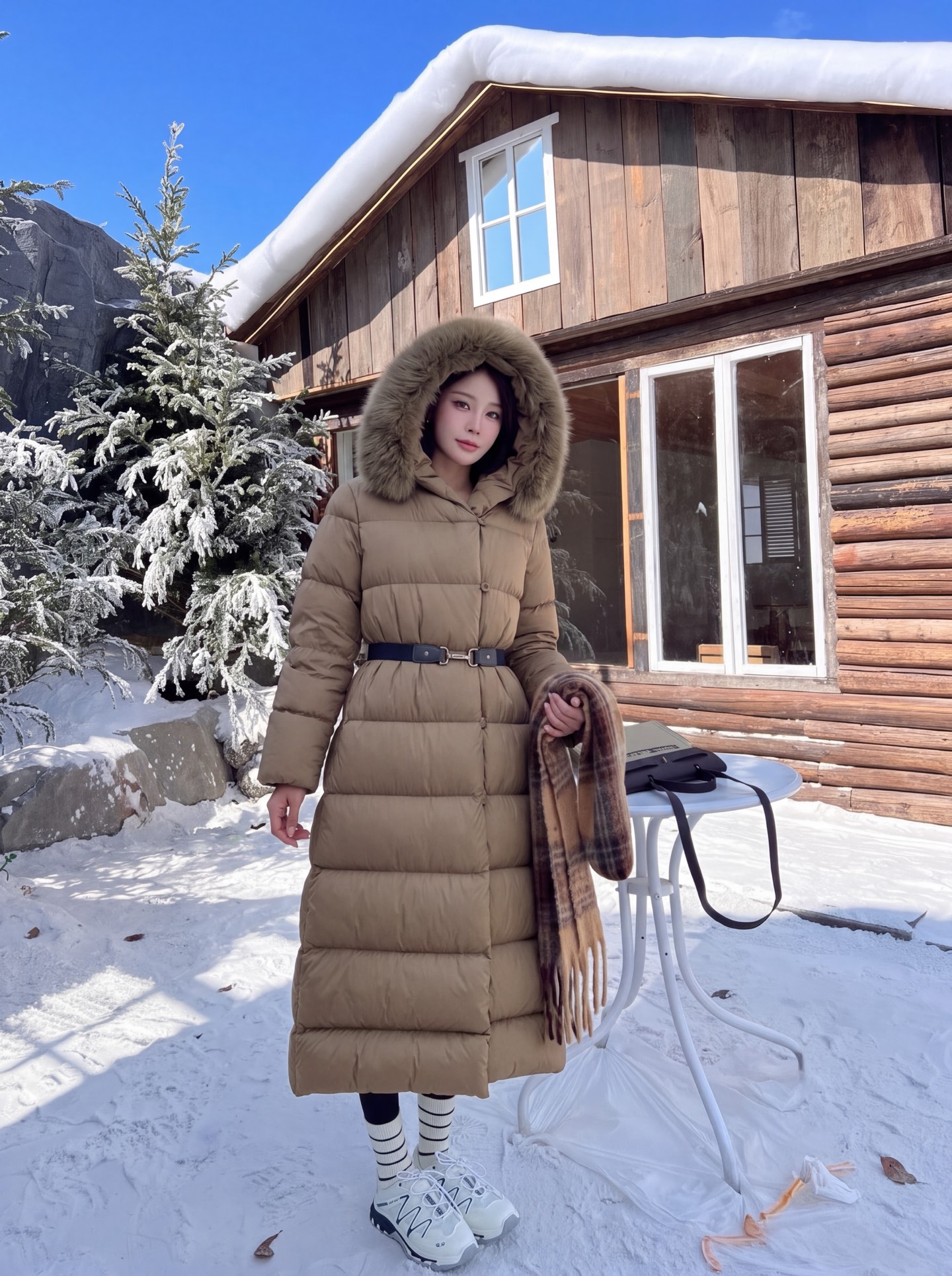 Max 26fw belted hooded down jacket
