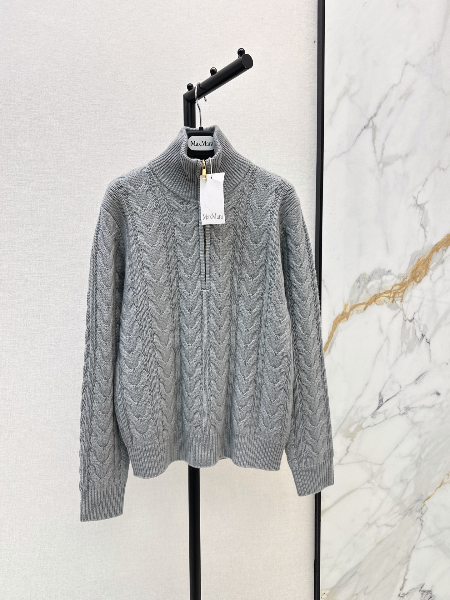 Max 26fw cable half-zip knit sweater