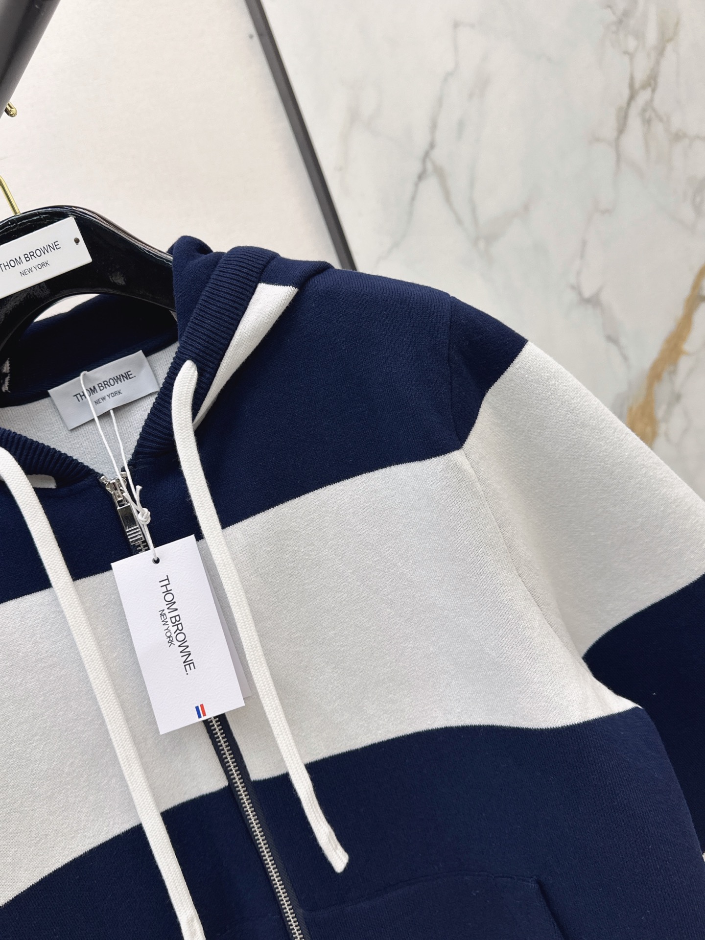 Thom 26fw stripe hooded knitwear