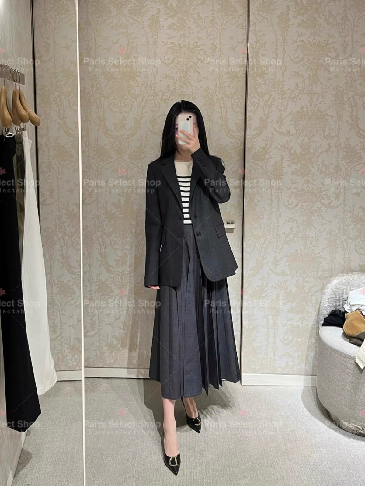 CD 26fw check pleated skirt