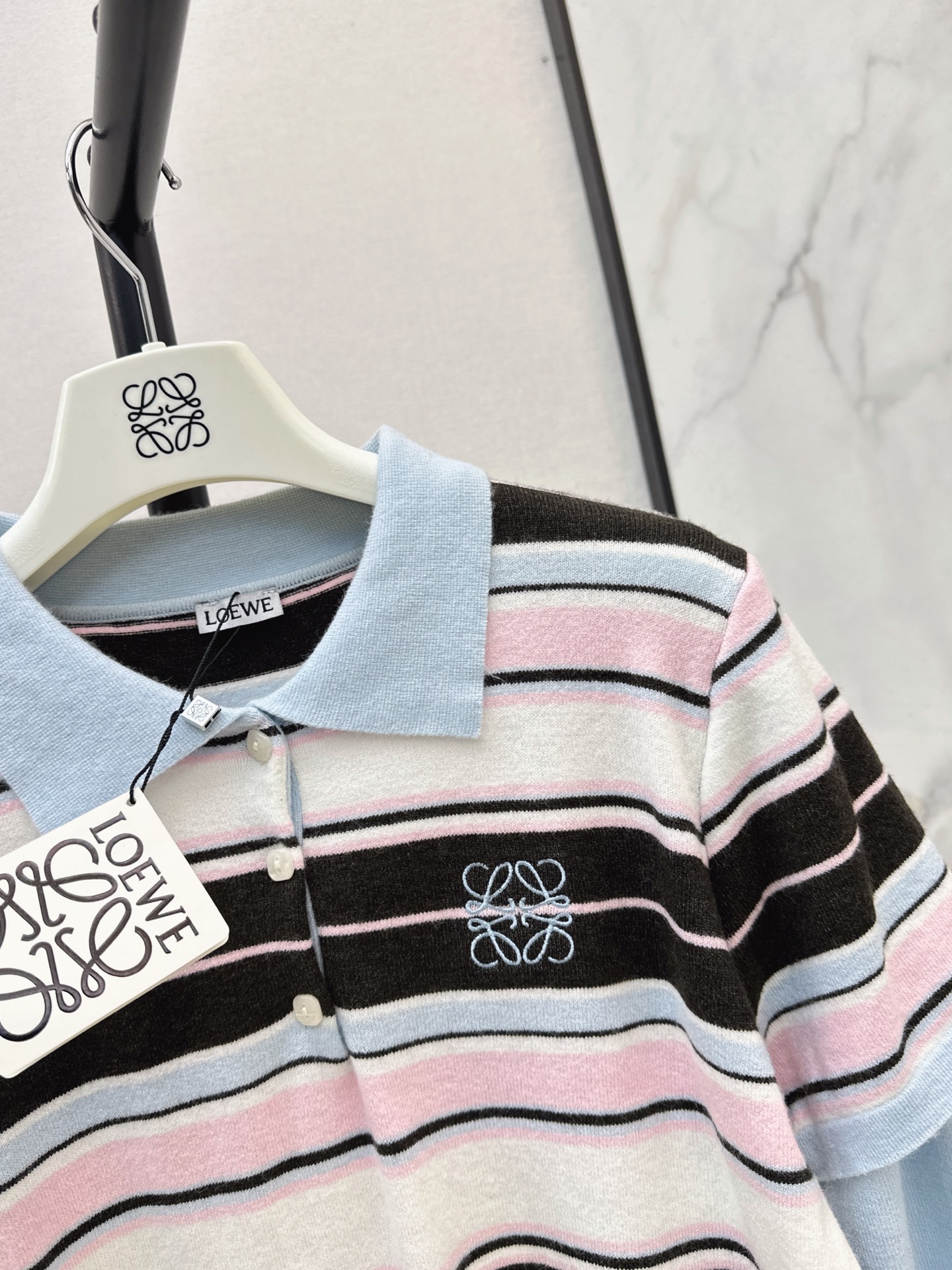 Loe 26fw 2in1 stripe polo knitwear