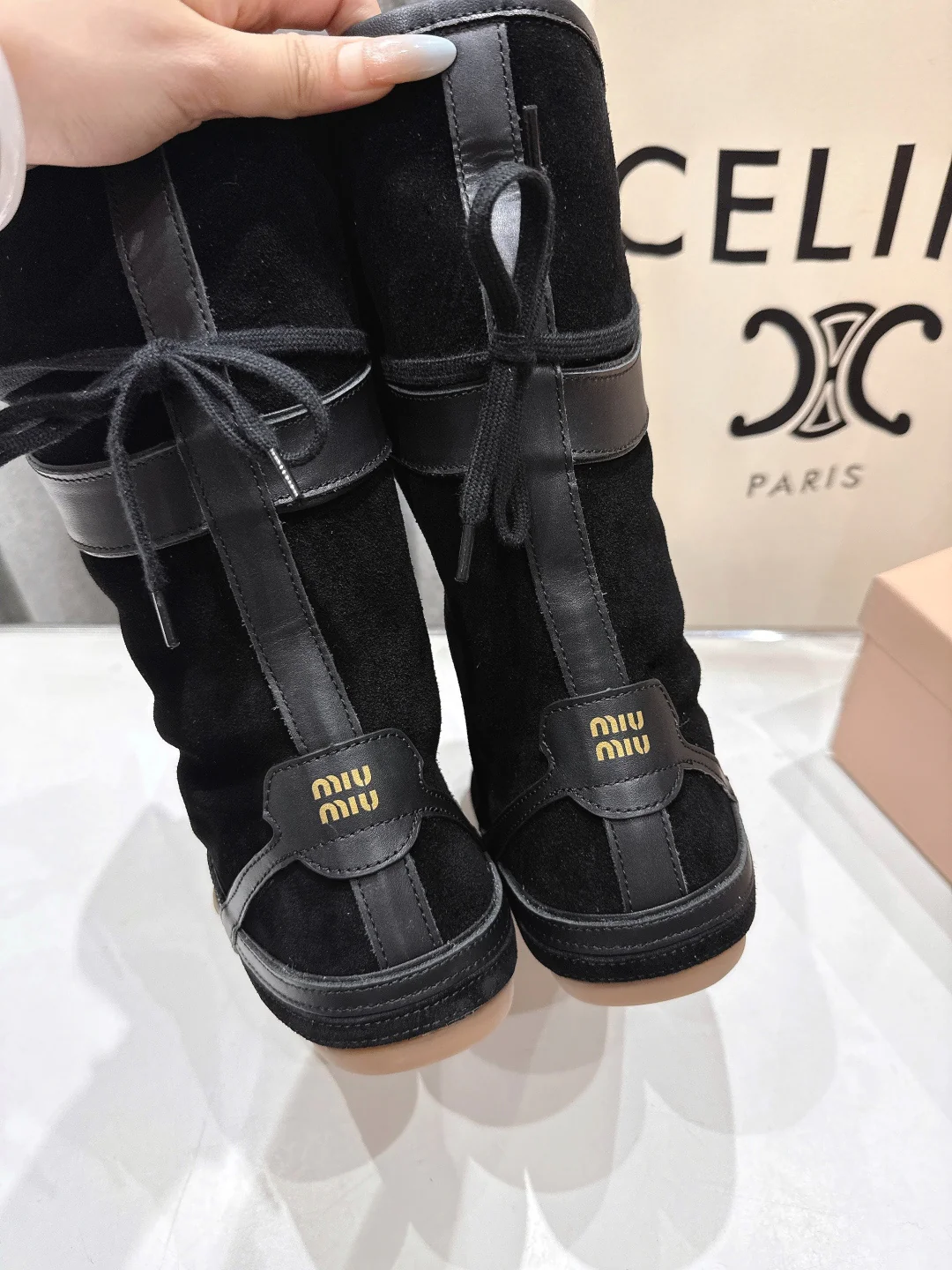 Miu fleece-lined lace-up boots